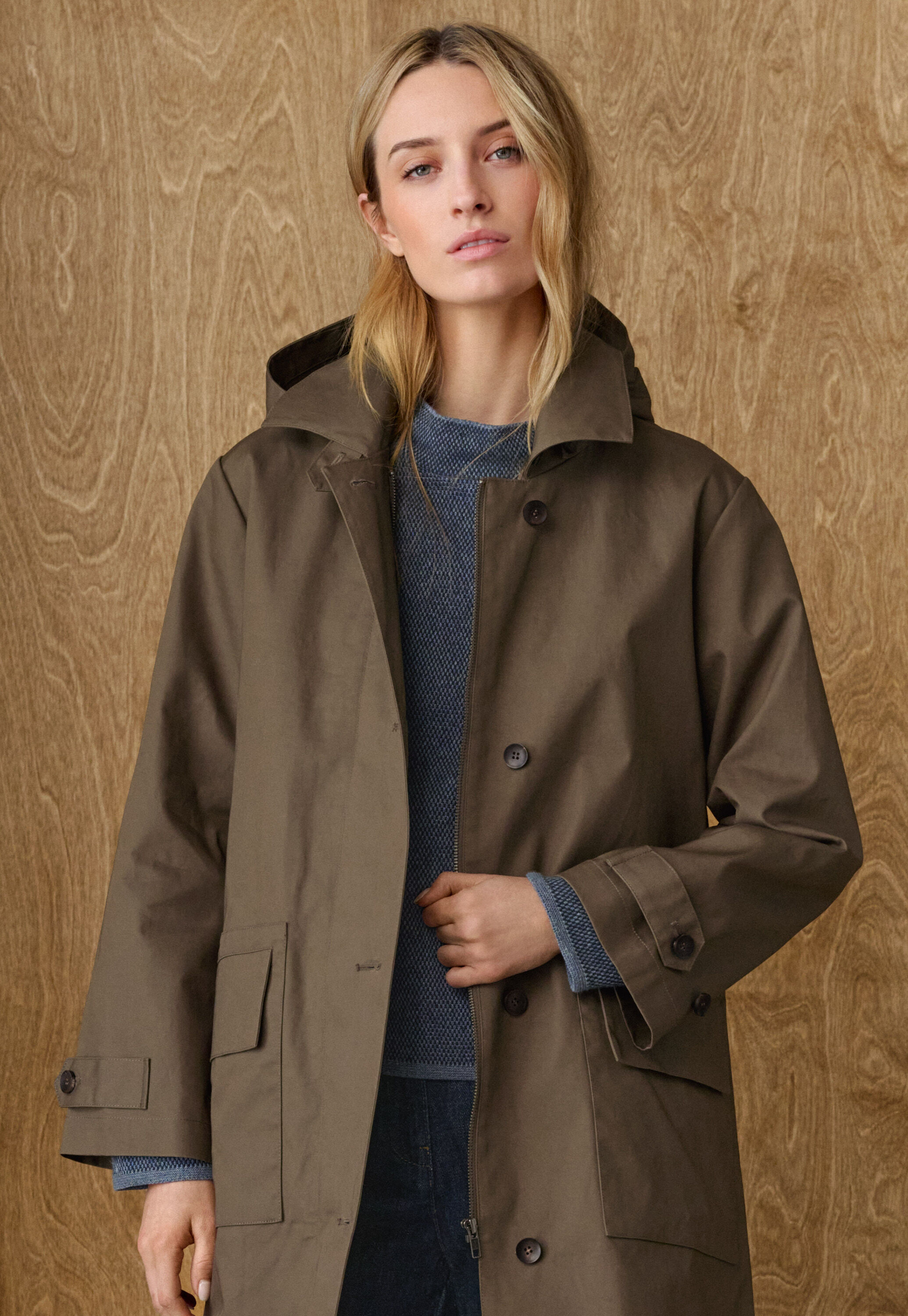 Trenchcoat mit Kapuze, Khakigrau, large