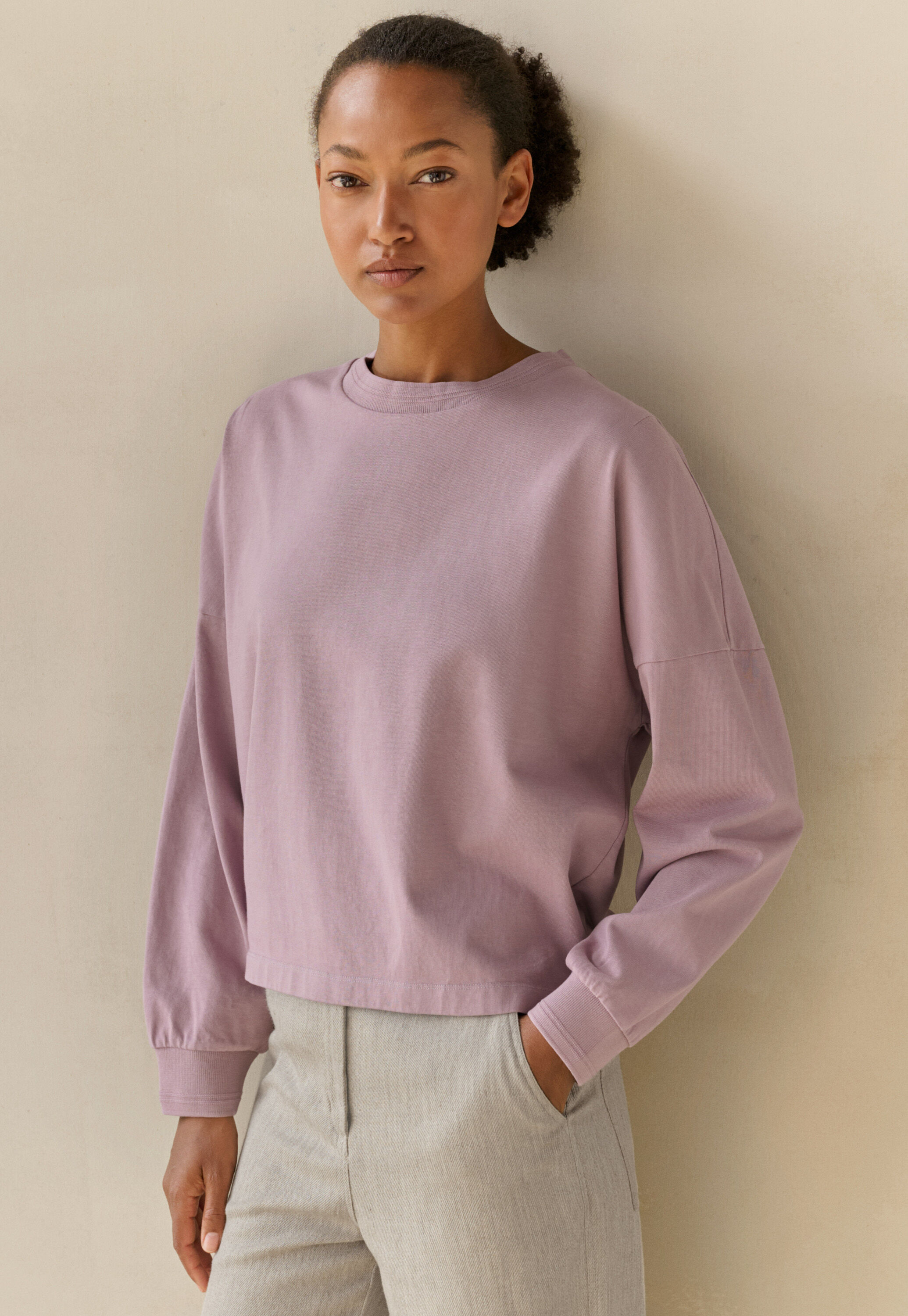 Sweatshirt aus pigmentgef&auml;rbtem Jersey, Zartes Mauve, large