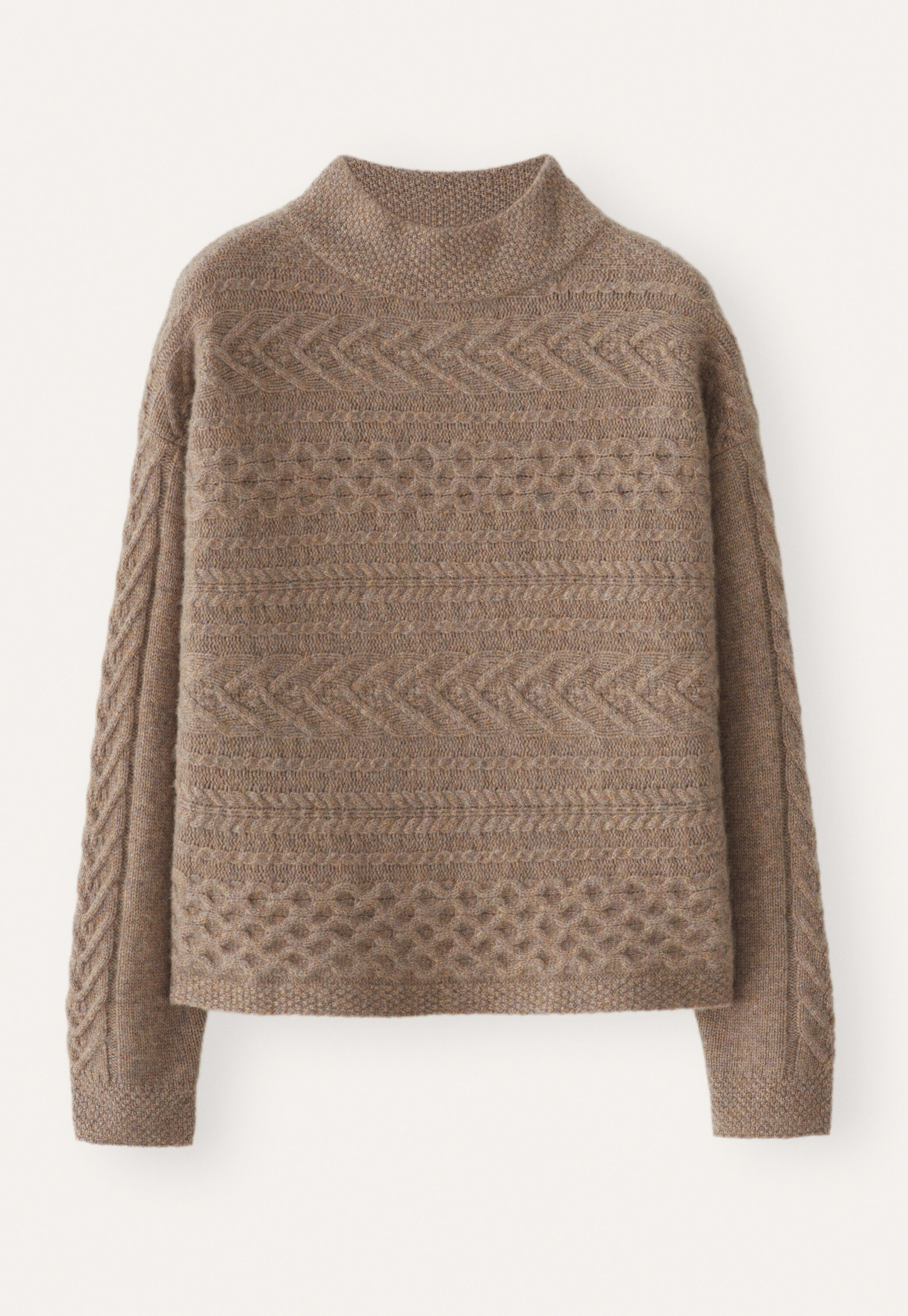 Pullover mit Zopfmuster, Caf&eacute; Latte, large