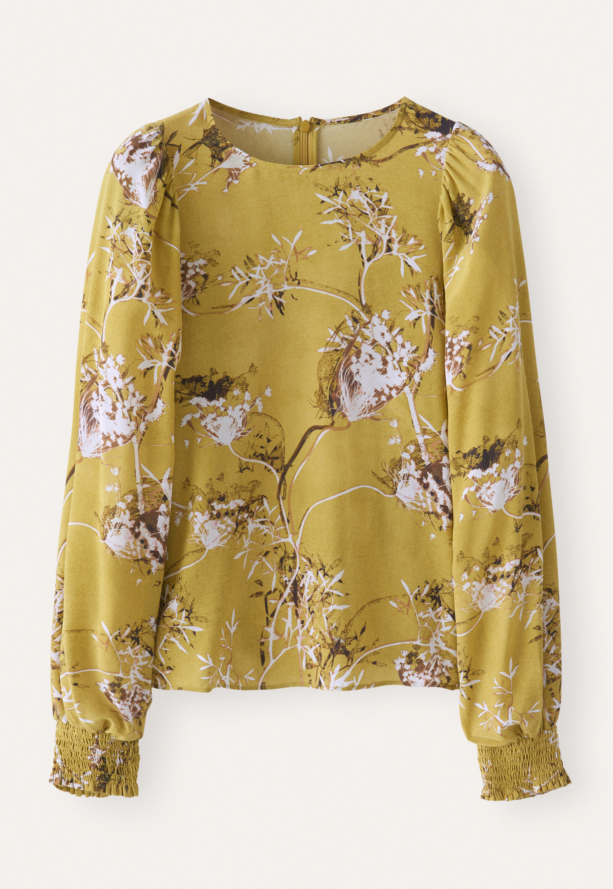 Print-Bluse mit gerafften &Auml;rmeln, Chartreuse, large