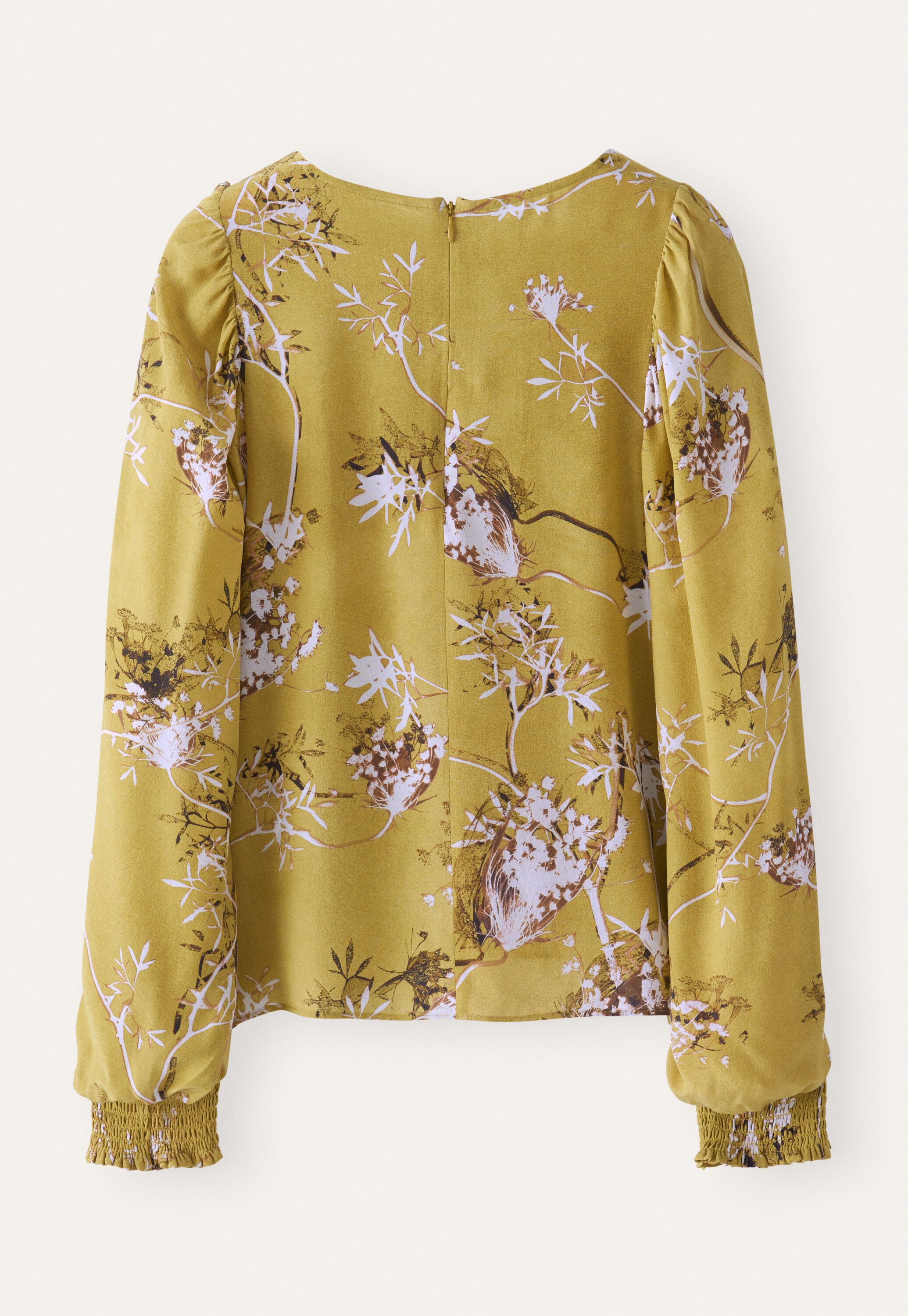 Print-Bluse mit gerafften &Auml;rmeln, Chartreuse, large