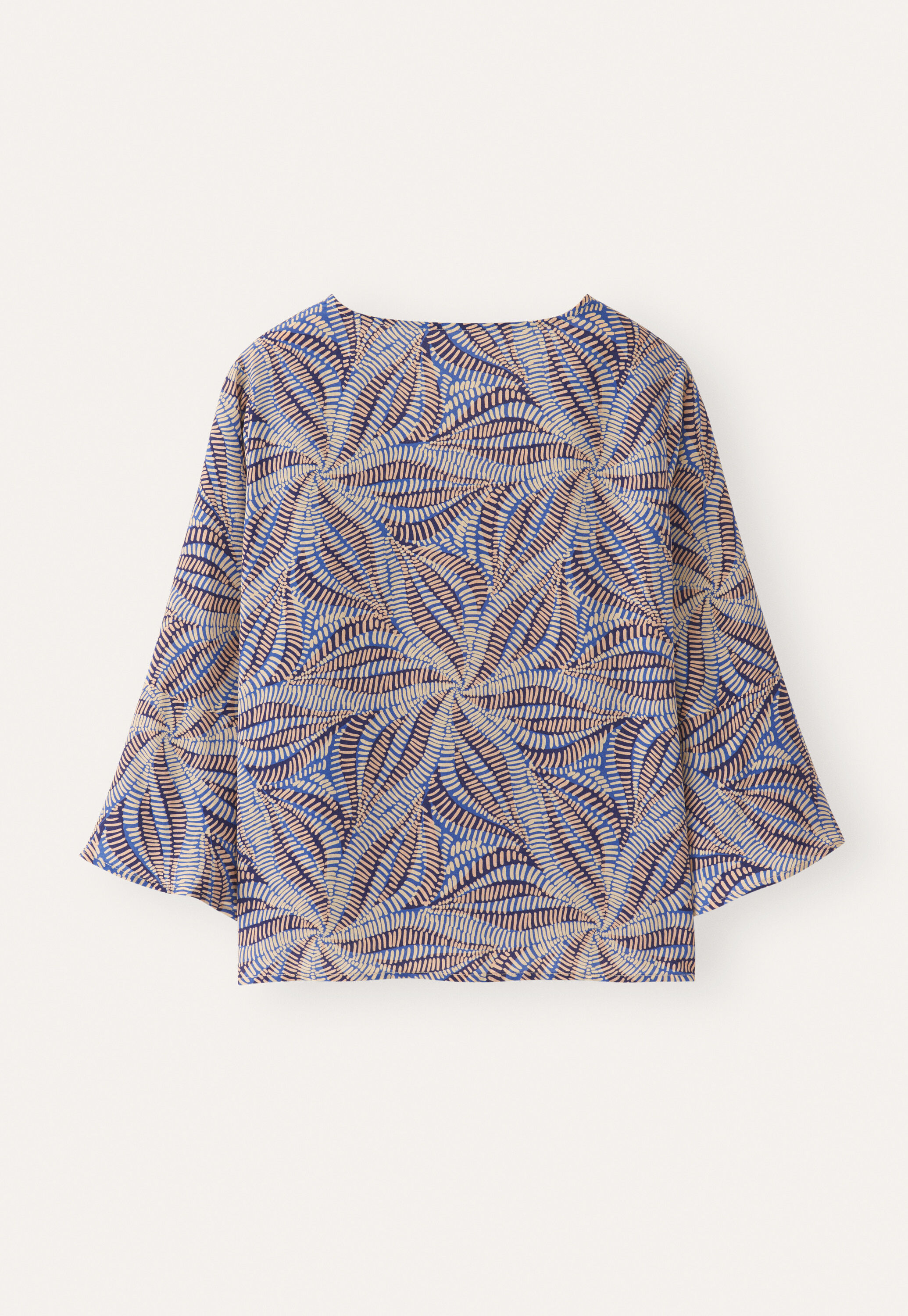 Print-Bluse mit ausgestellten &Auml;rmeln, Nerz/Blau, large