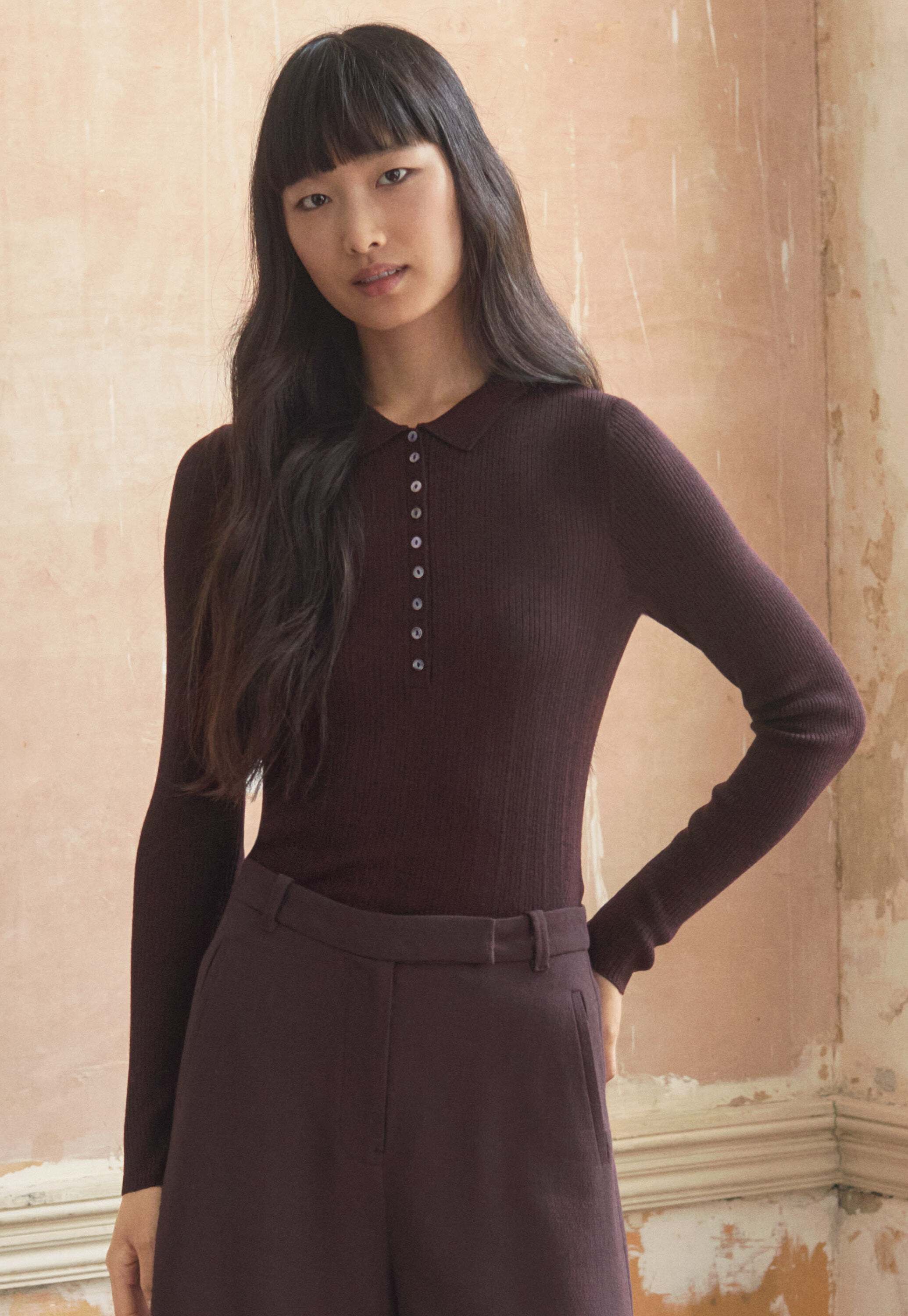 Gerippter Polo-Pullover