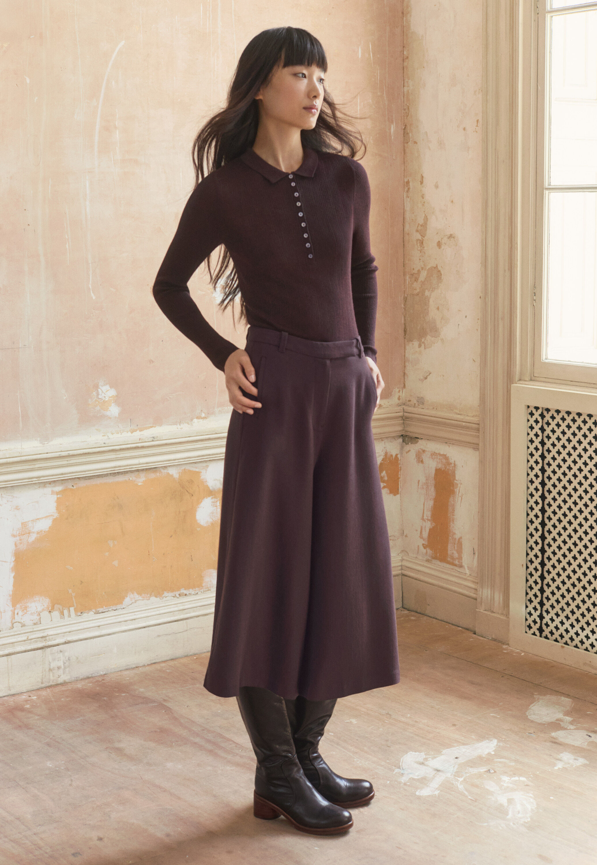 Gerippter Polo-Pullover