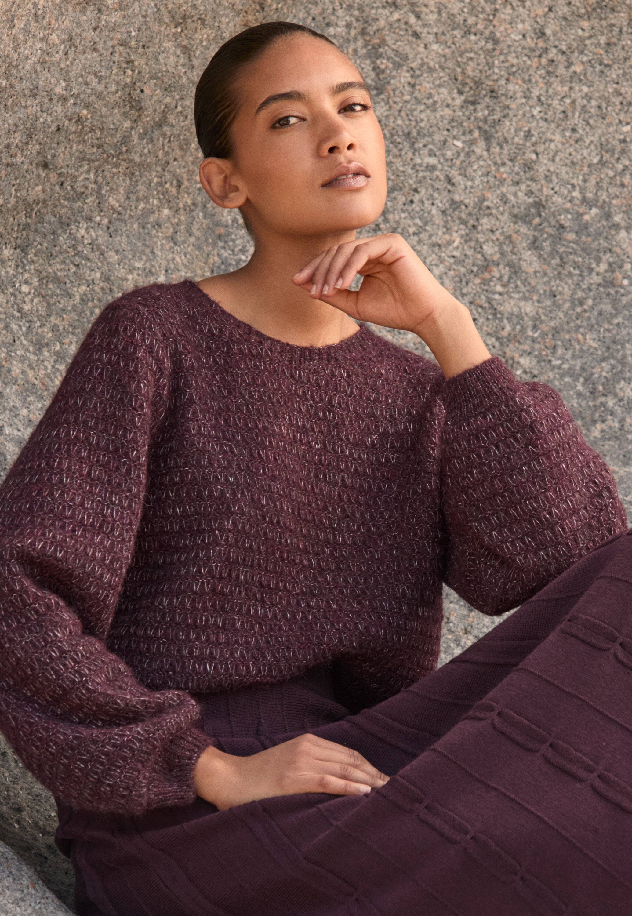 Fangmuster-Pullover, Dunkle Pflaume, large