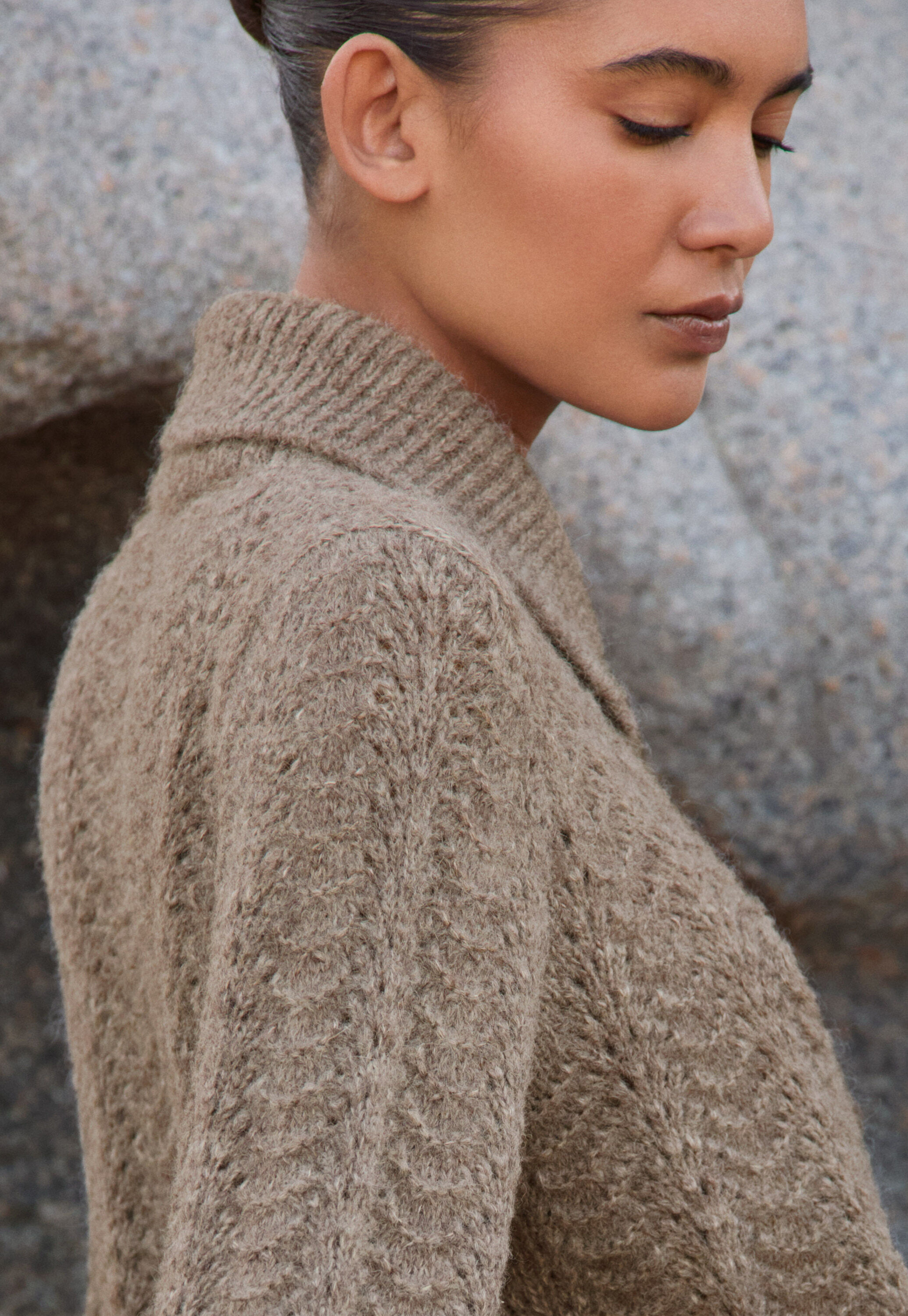 Pointelle-Cardigan, Taupe-Braun, large