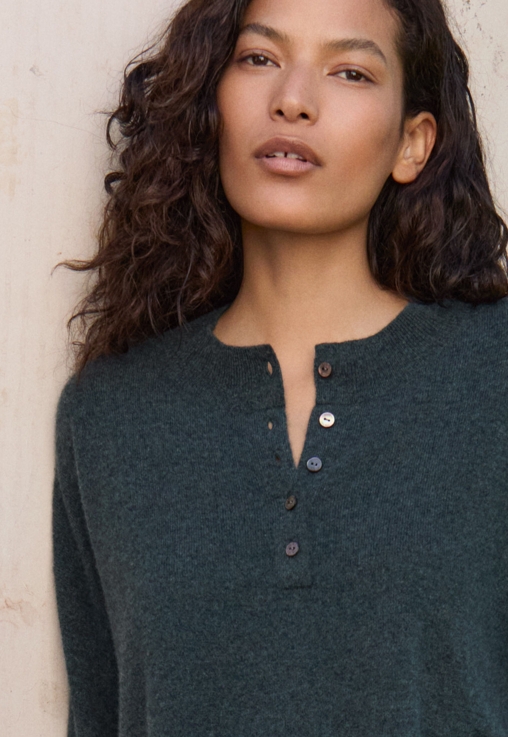 Pullover mit Knopfleiste, Petrol-Schiefer, large
