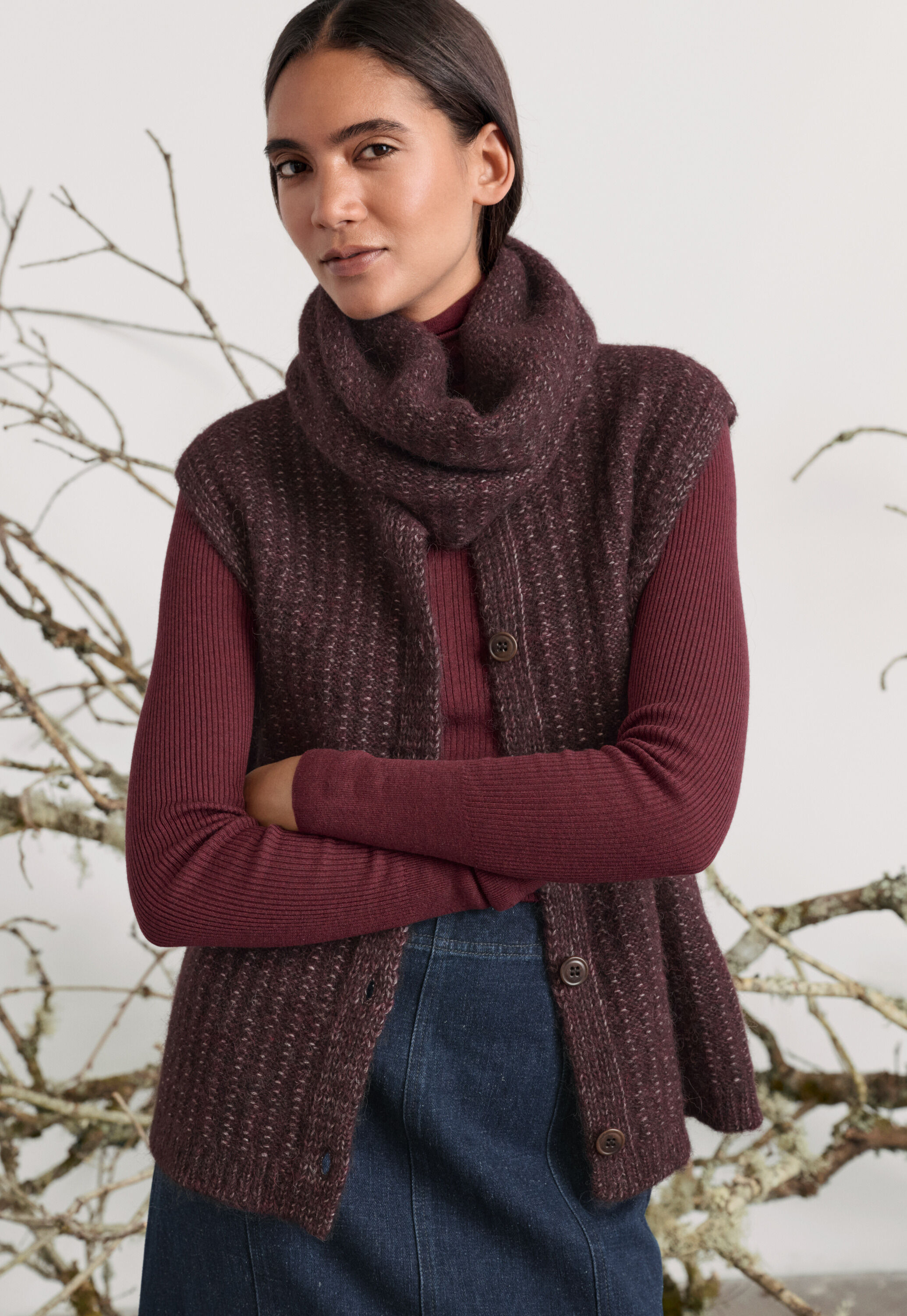 &Auml;rmelloser Cardigan, Maronenbraun, large