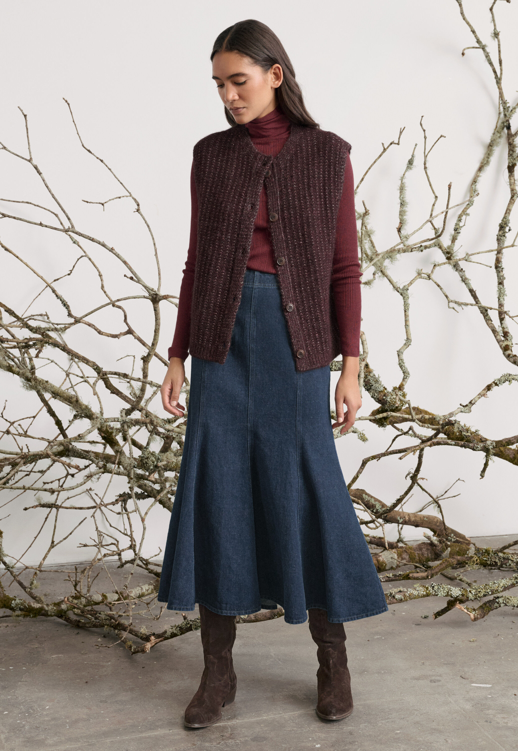 &Auml;rmelloser Cardigan, Maronenbraun, large