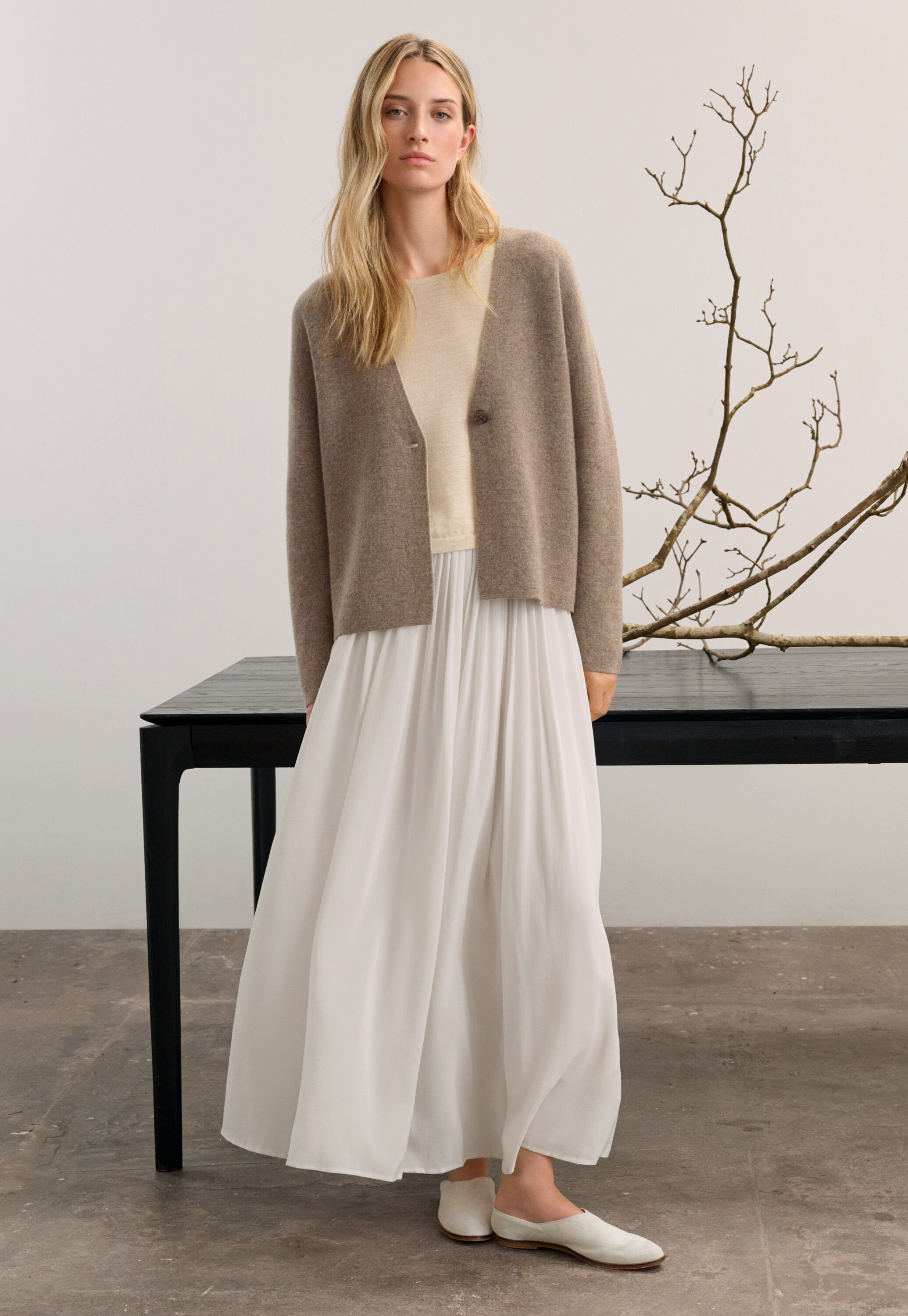 Zweifarbiger Doppelstrick-Cardigan, Latte, large