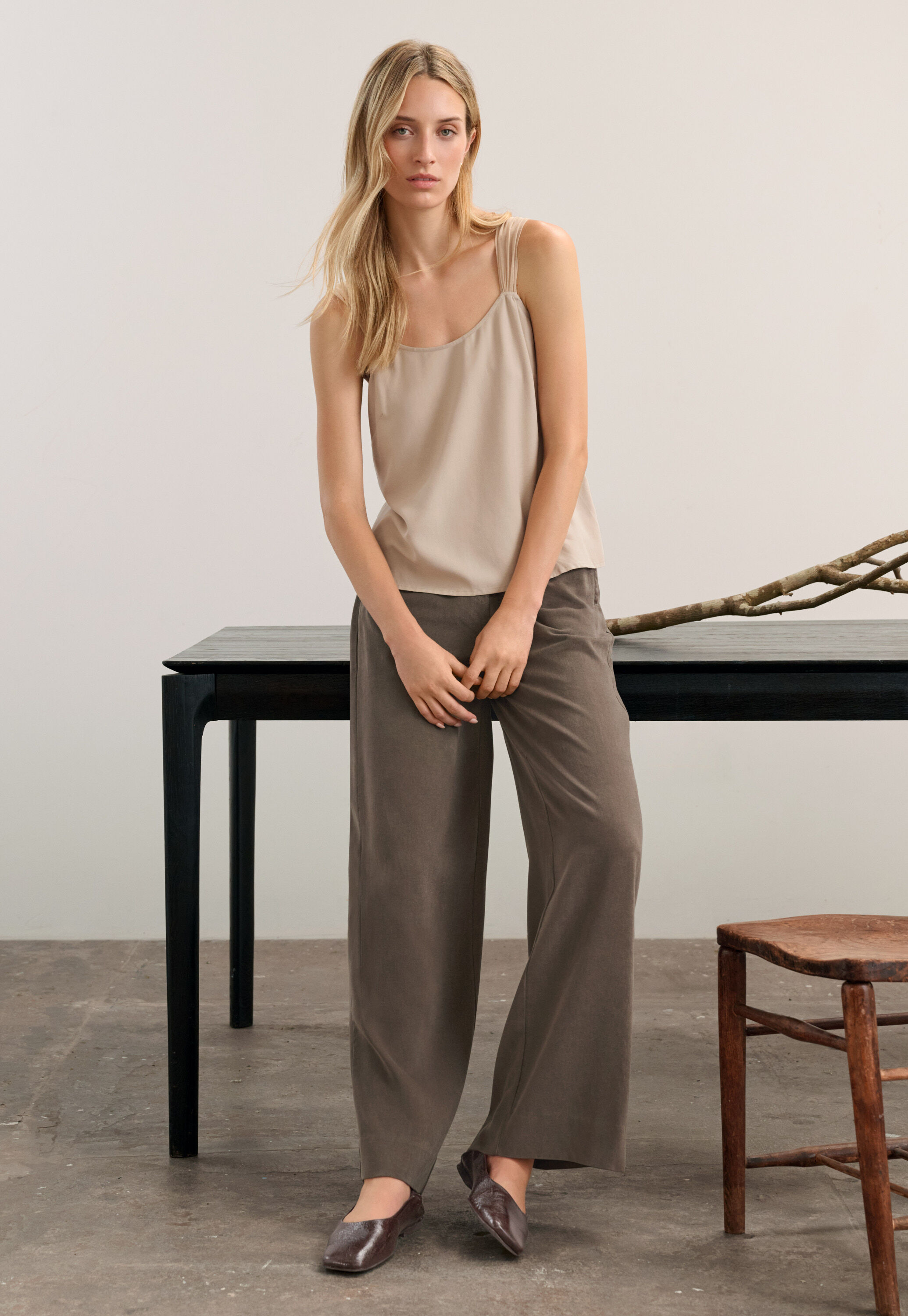 Camisole mit Chiffontr&auml;gern, Zartes Rehbraun, large