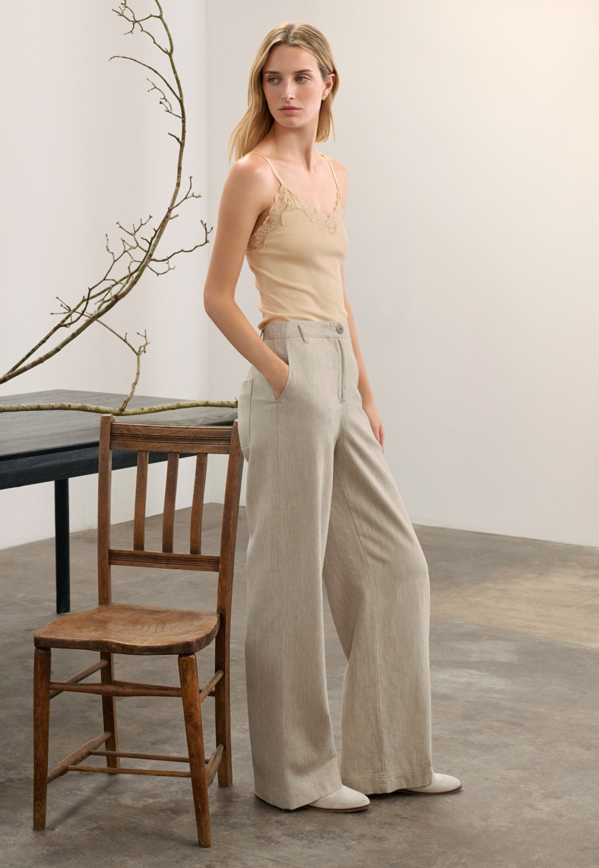 Tr&auml;ger-Top mit Spitzenbesatz, Creme, large