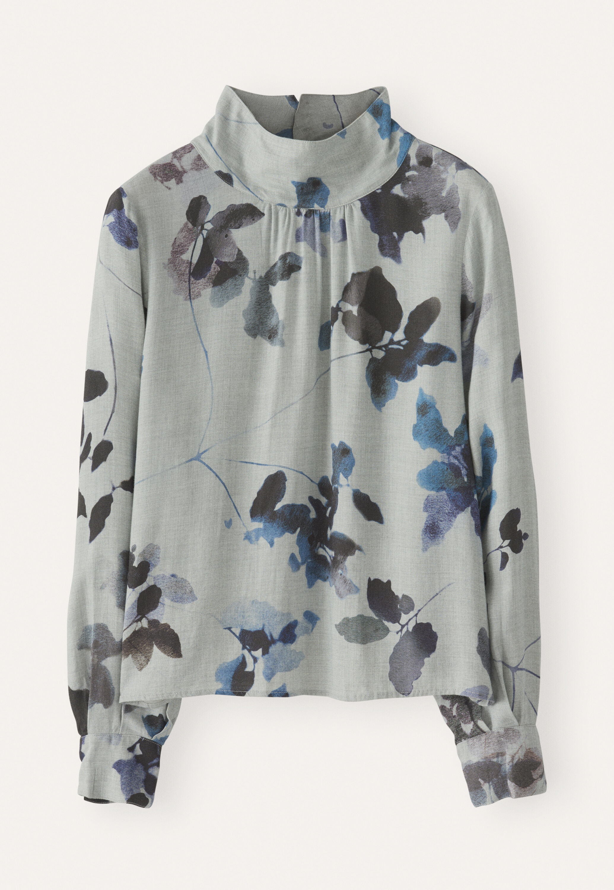 Bedruckte Bluse, Blau/Grau, large