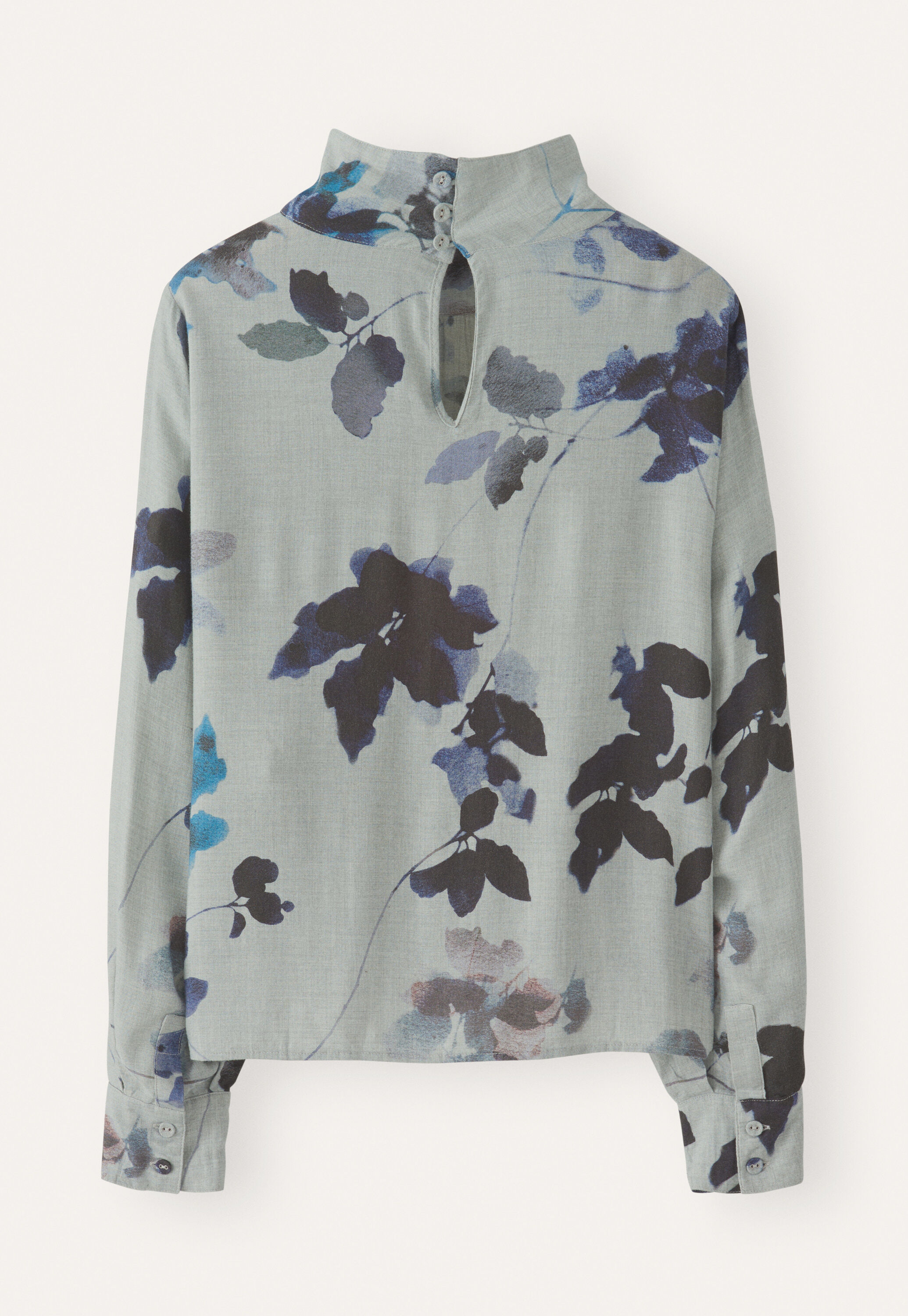 Bedruckte Bluse, Blau/Grau, large