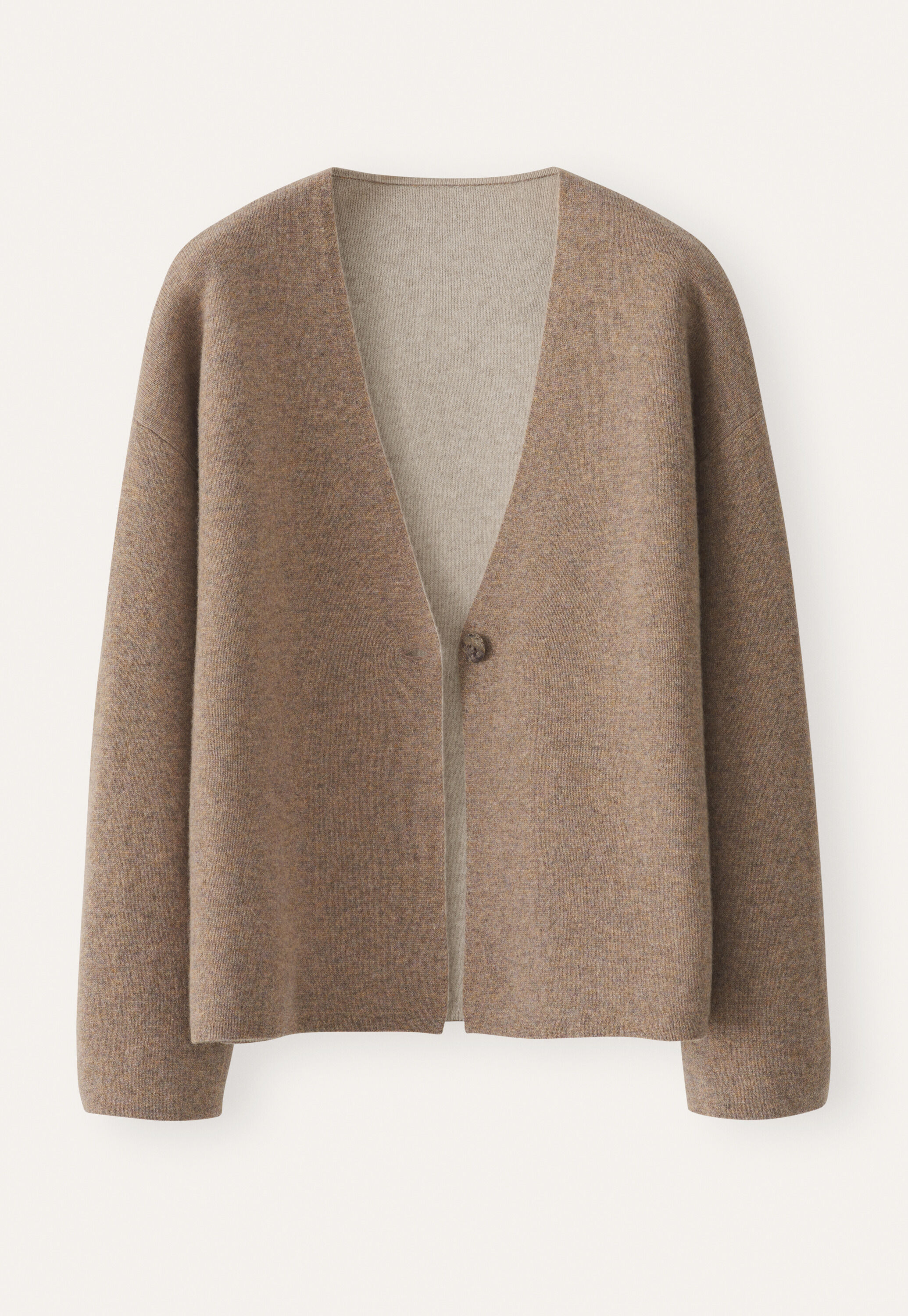 Zweifarbiger Doppelstrick-Cardigan, Latte, large
