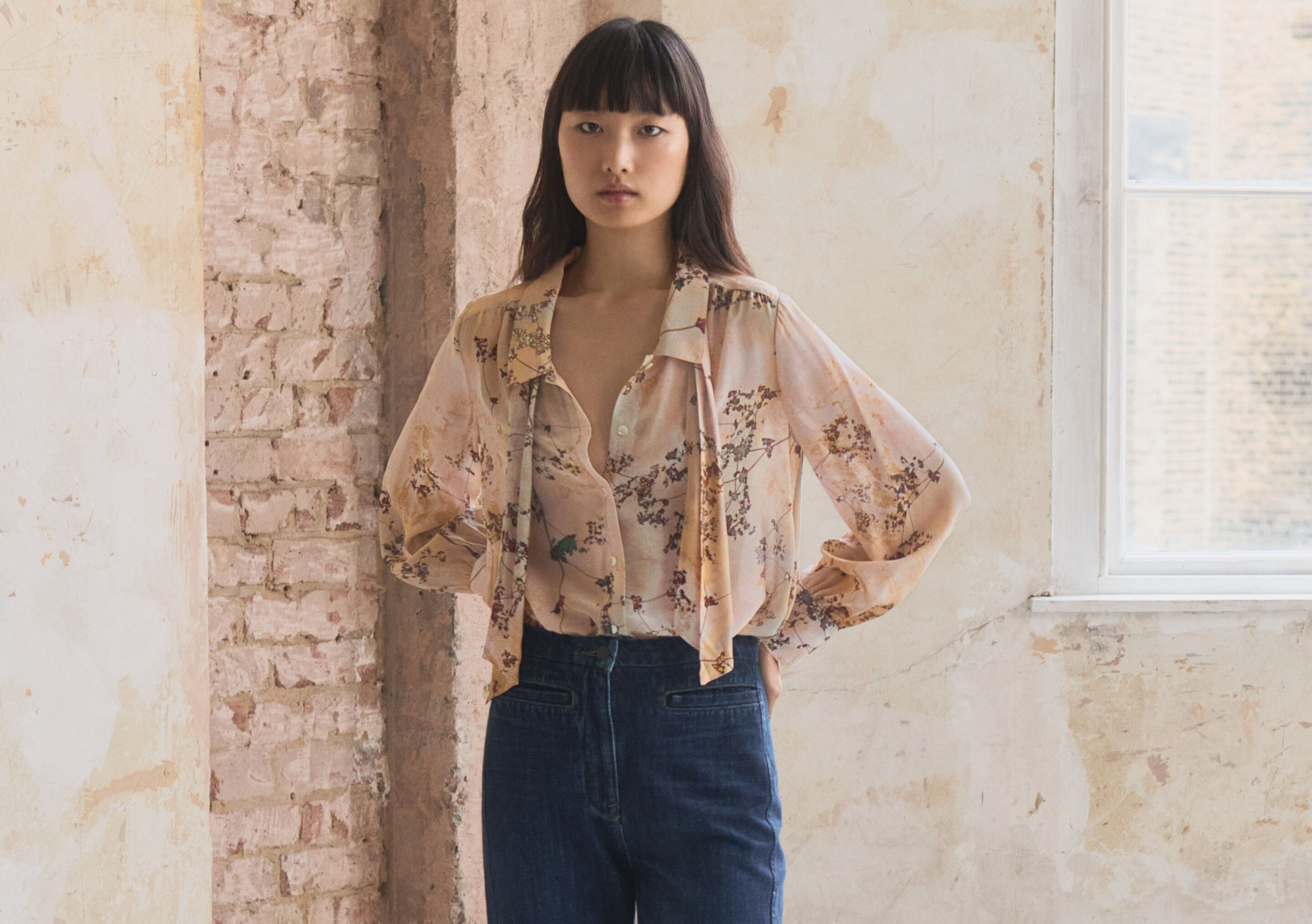 Schluppenbluse mit Print