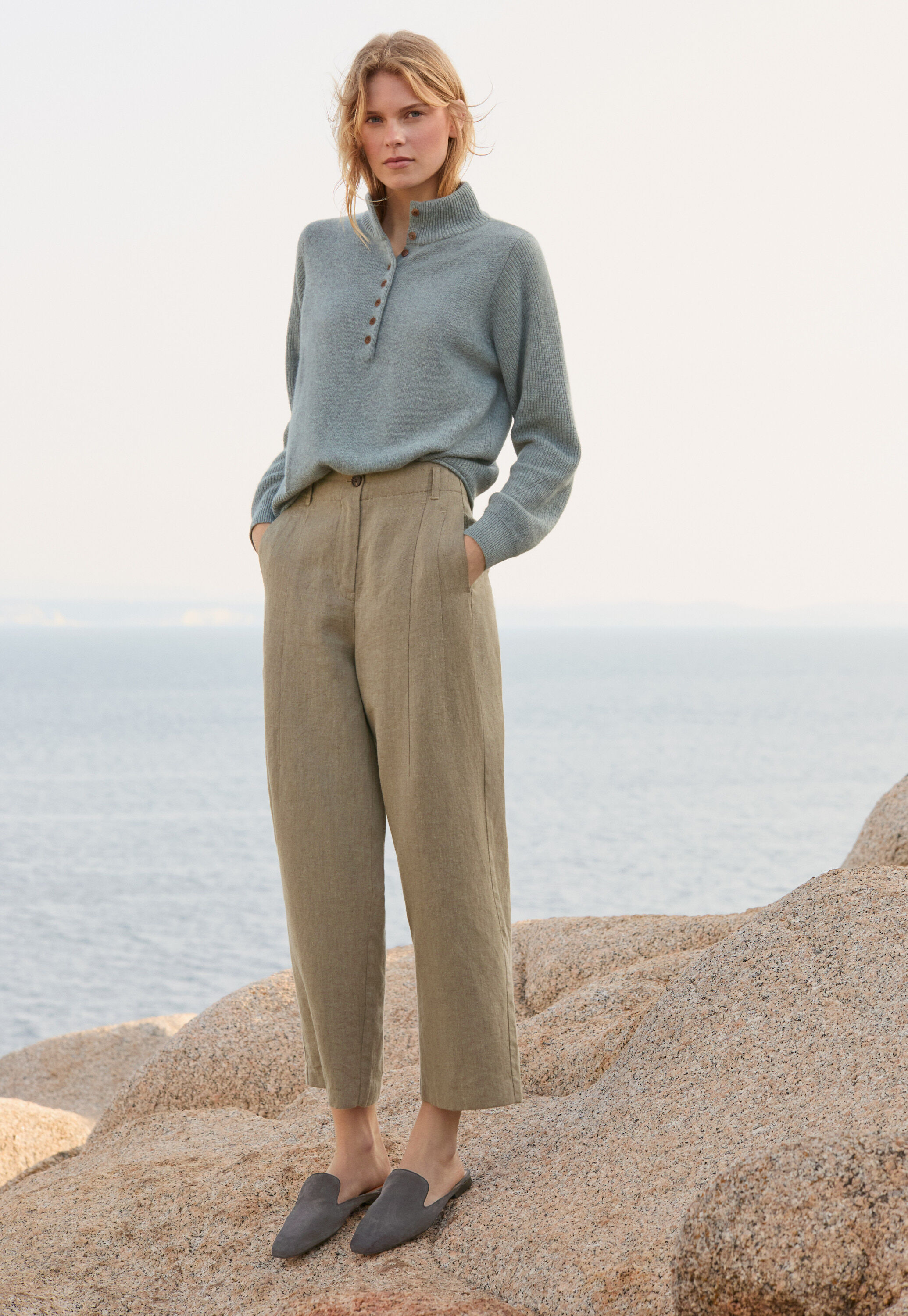 Barrel-Leg-Hose, Taupe, large
