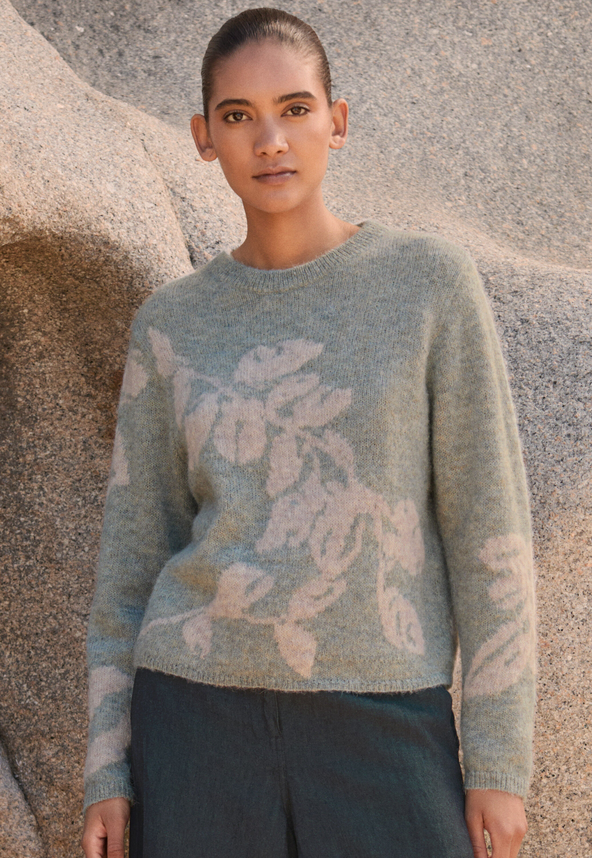 Intarsien-Pullover, Frostiger Lavendel, large