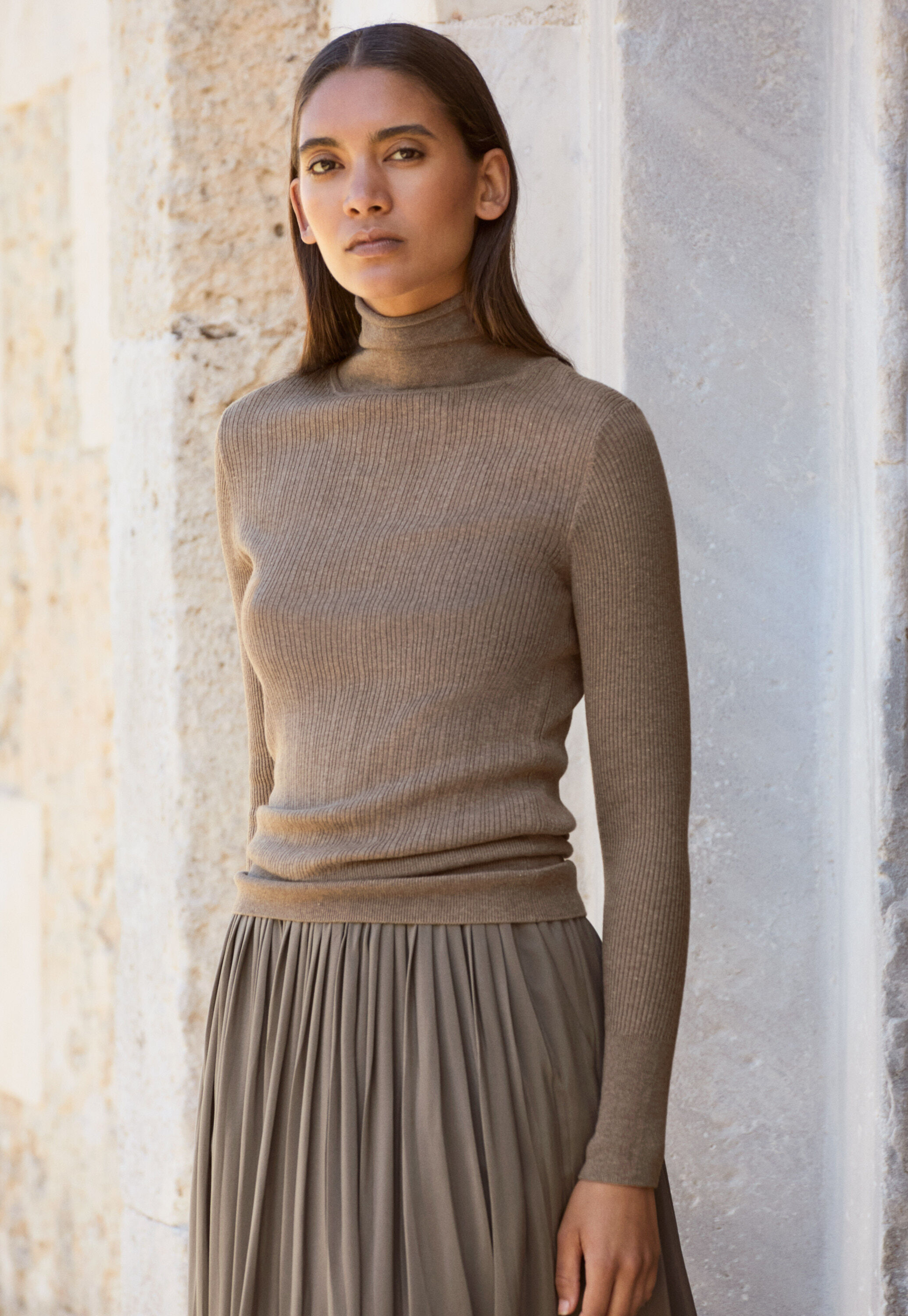 Gerippter Pullover, Haferbeige, large