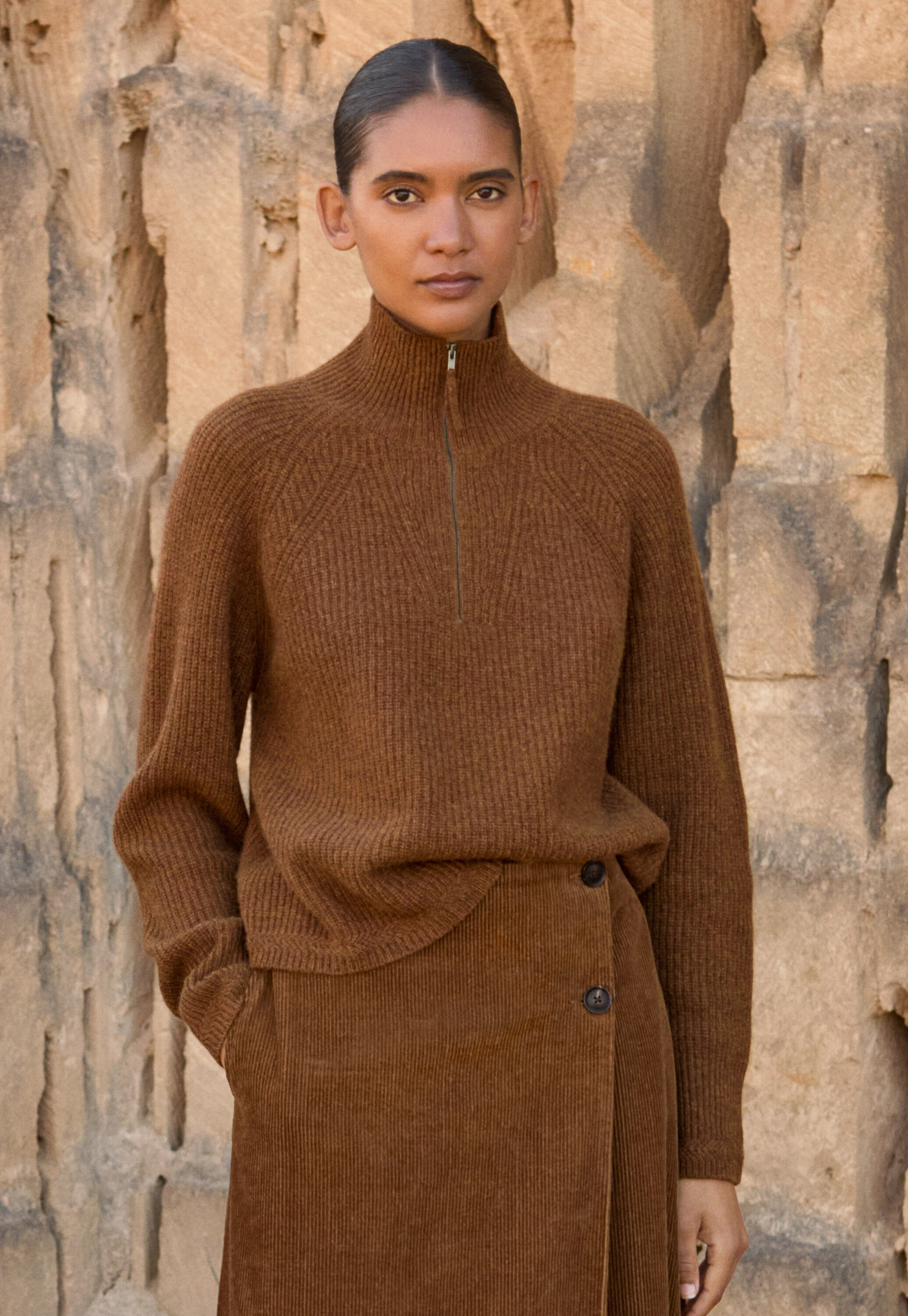 Pullover mit Frontrei&szlig;verschluss, Chilibraun, large