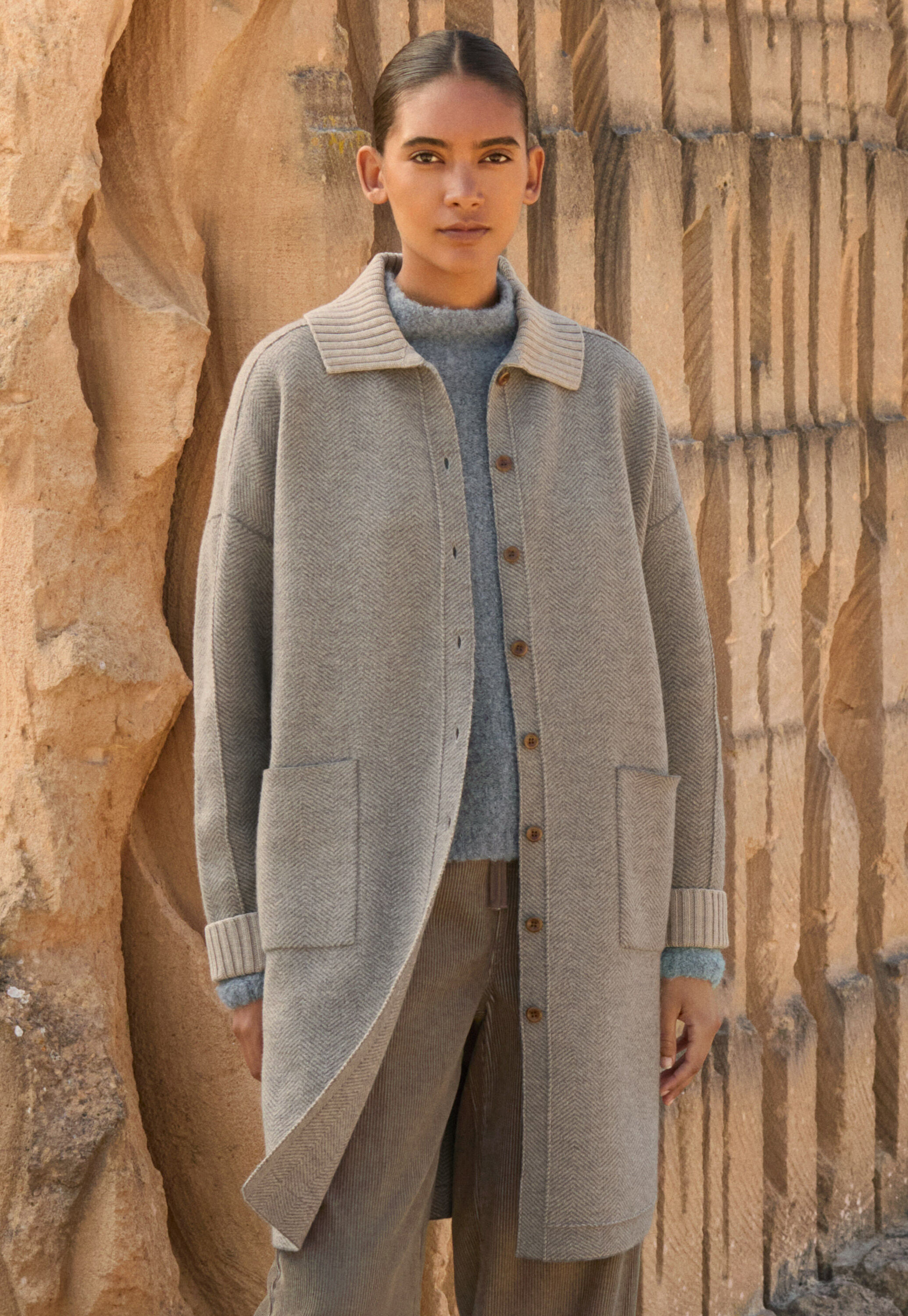 Wollwalk-Coatigan, Taupe/Rehbraun, large
