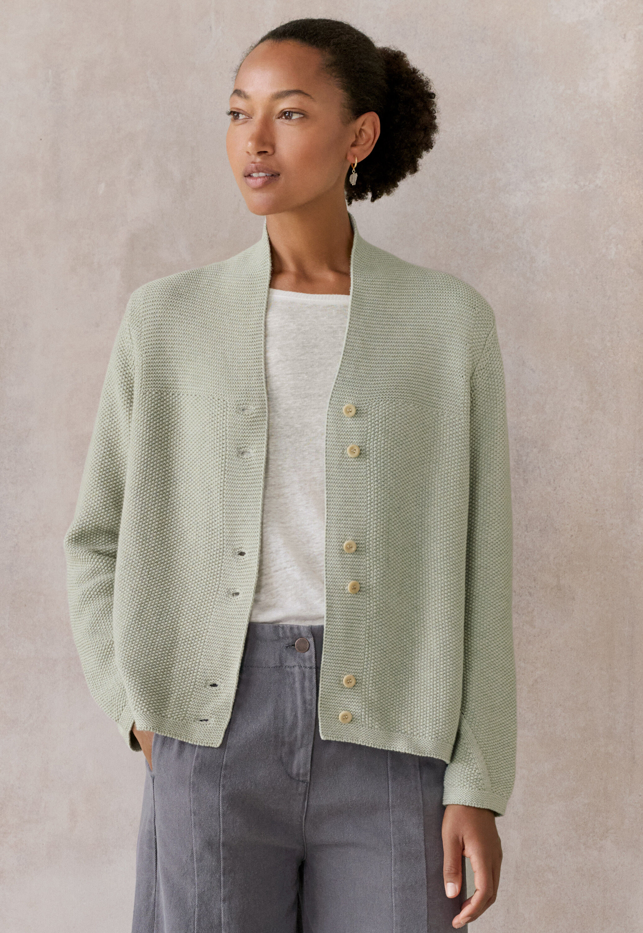 Cardigan mit Knopfleiste, Frostiges Salbeigr&uuml;n, large