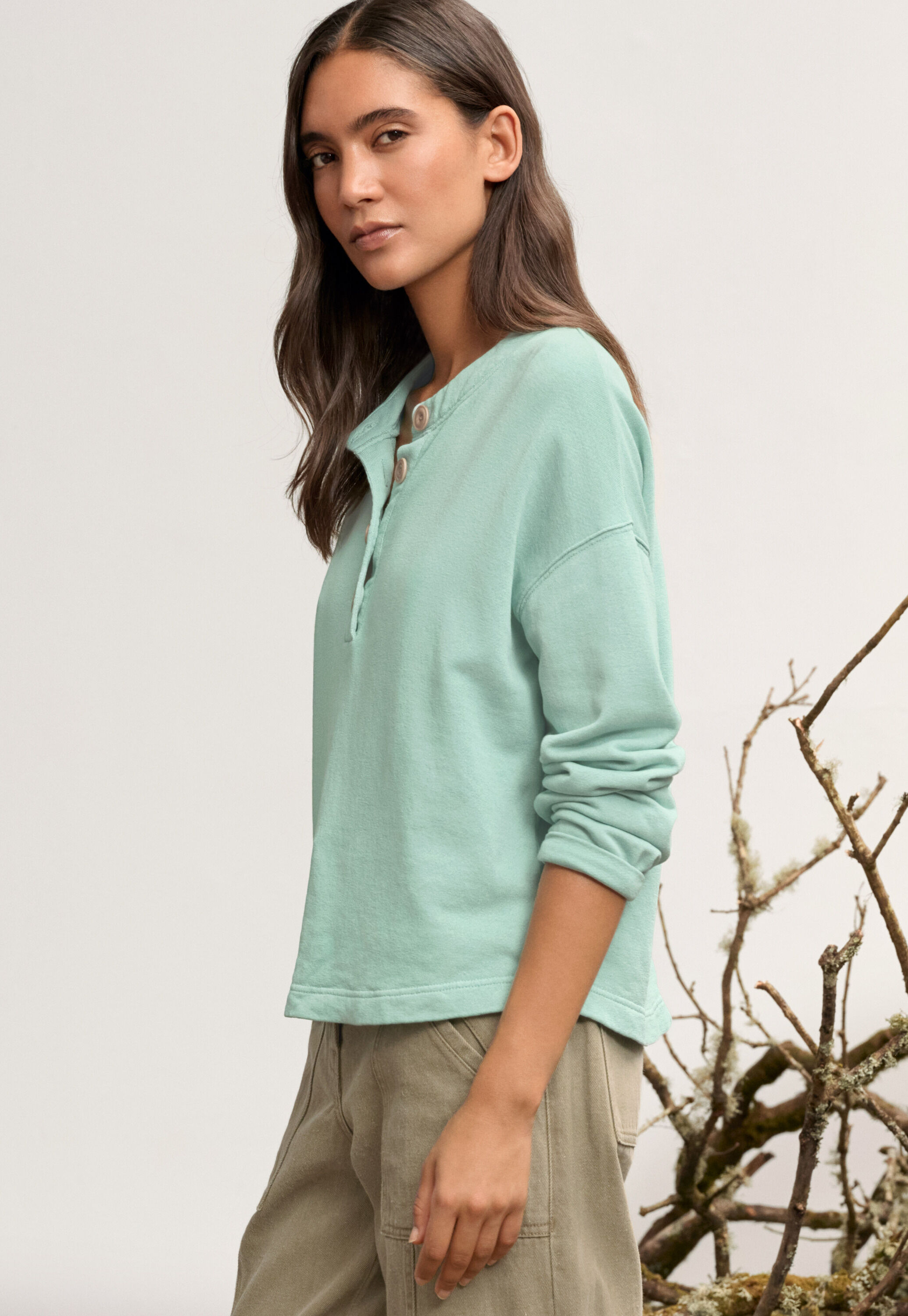Jersey-Oberteil mit Knopfleiste, Aqua-Jade, large