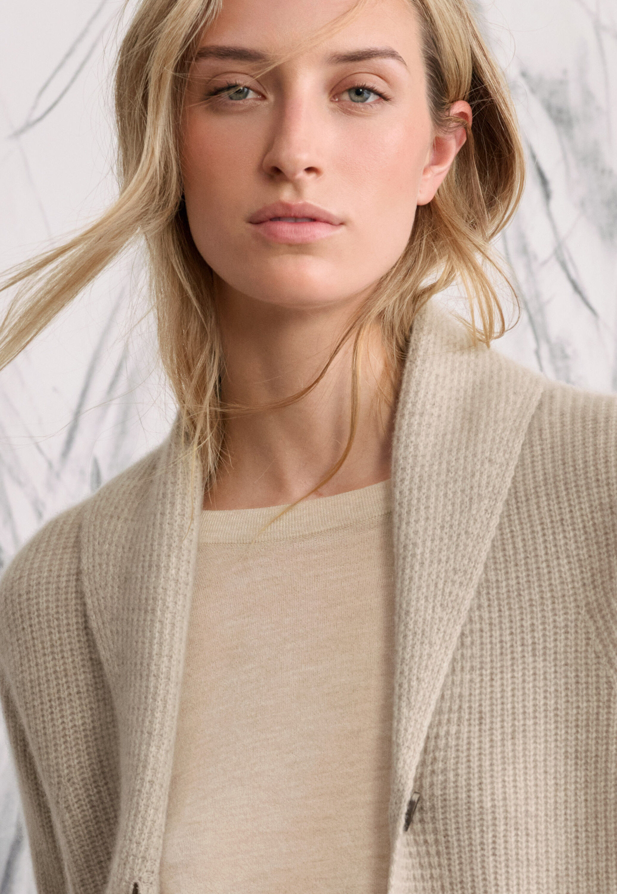 Cardigan mit Schalkragen, Ecru/Rehbraun, large