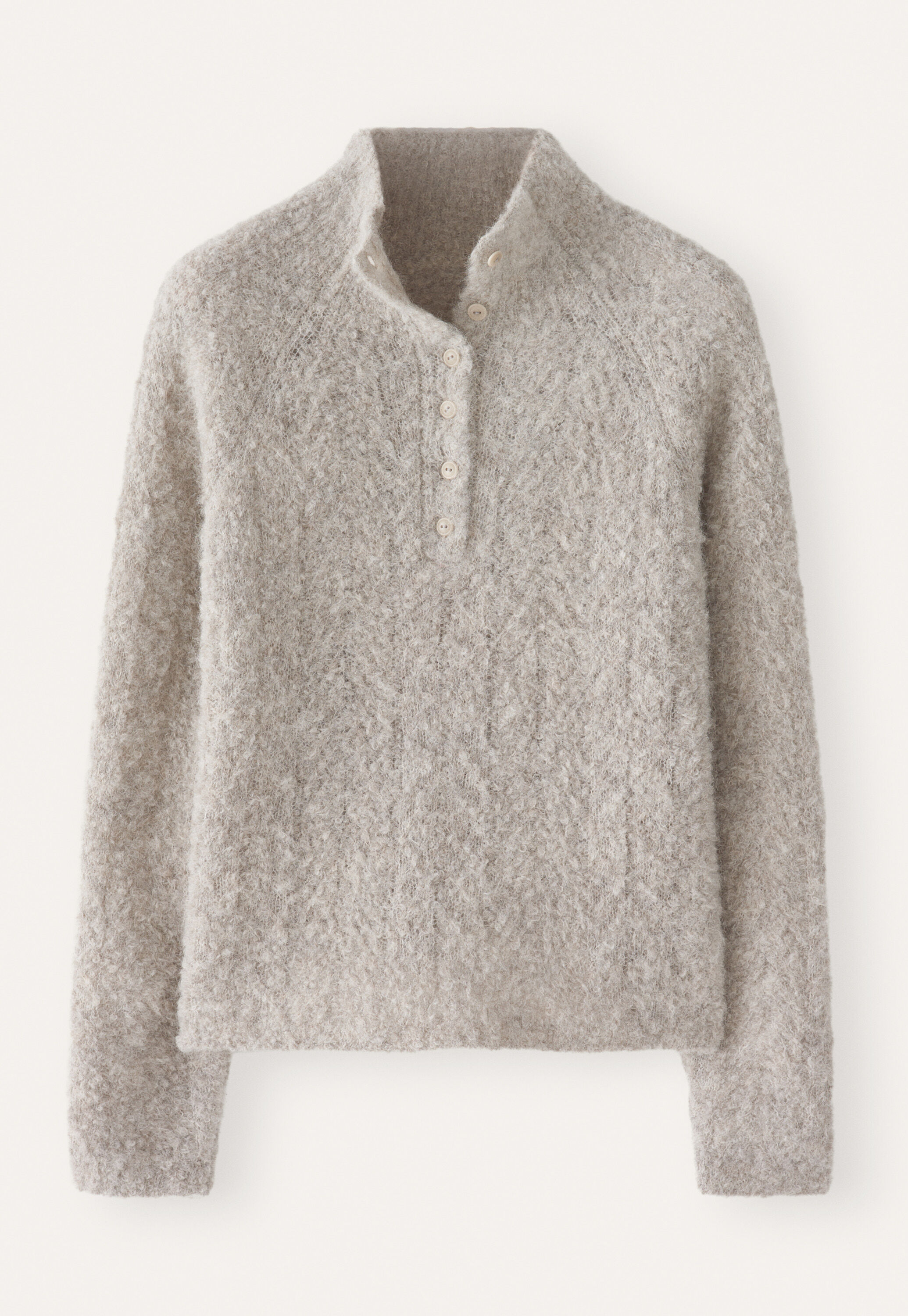 Pullover mit gekn&ouml;pftem Kragen, Natur/Grau, large