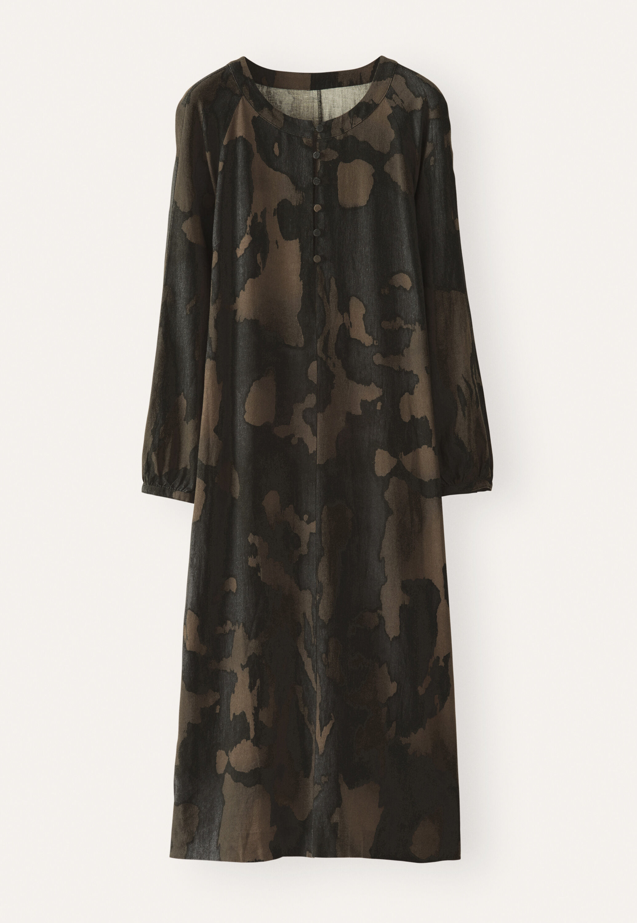 Bedrucktes Kleid mit Rundhalsausschnitt, Tinte/Braun, large