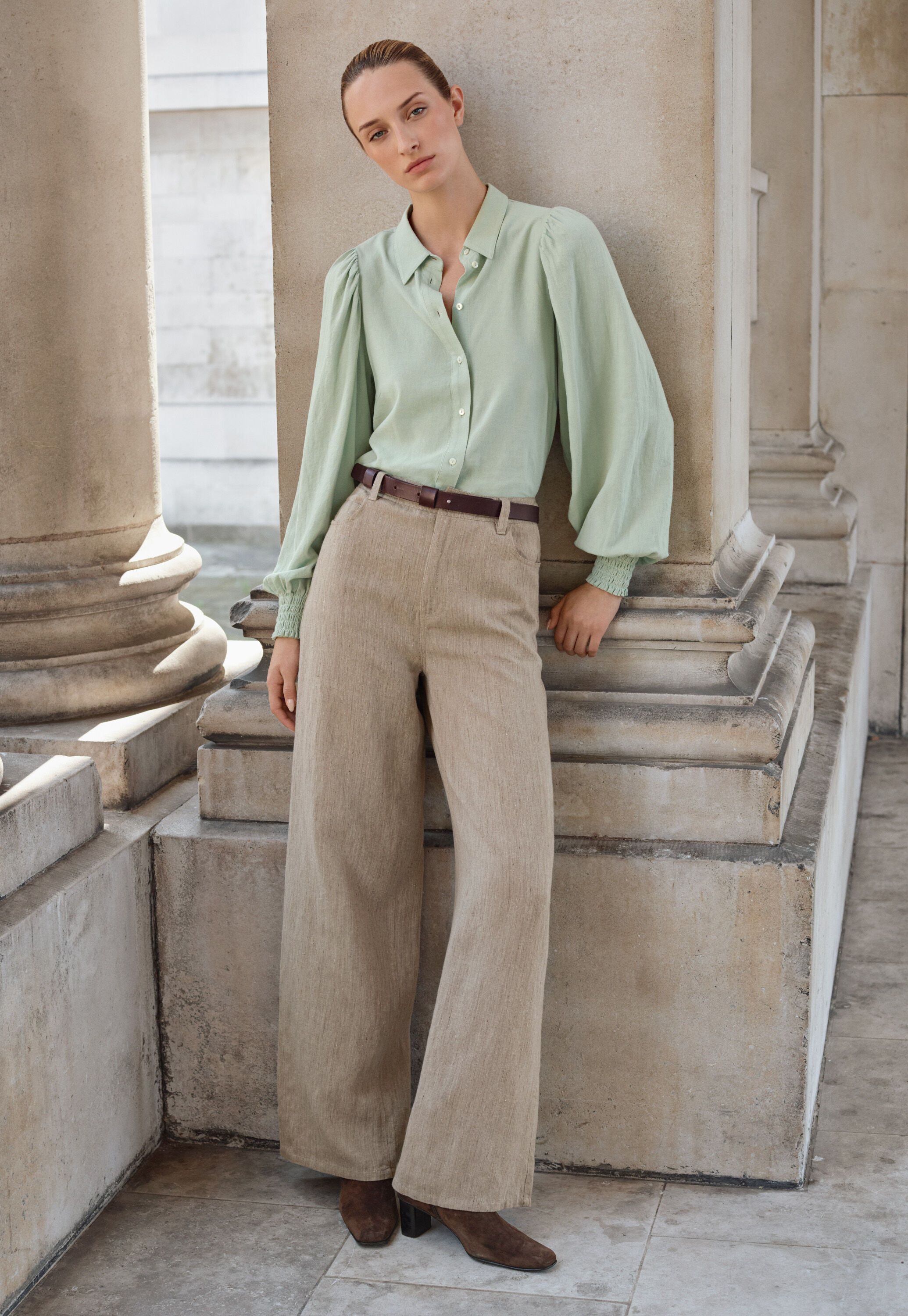 Bluse mit gerafften &Auml;rmeln, Aqua-Mint, large