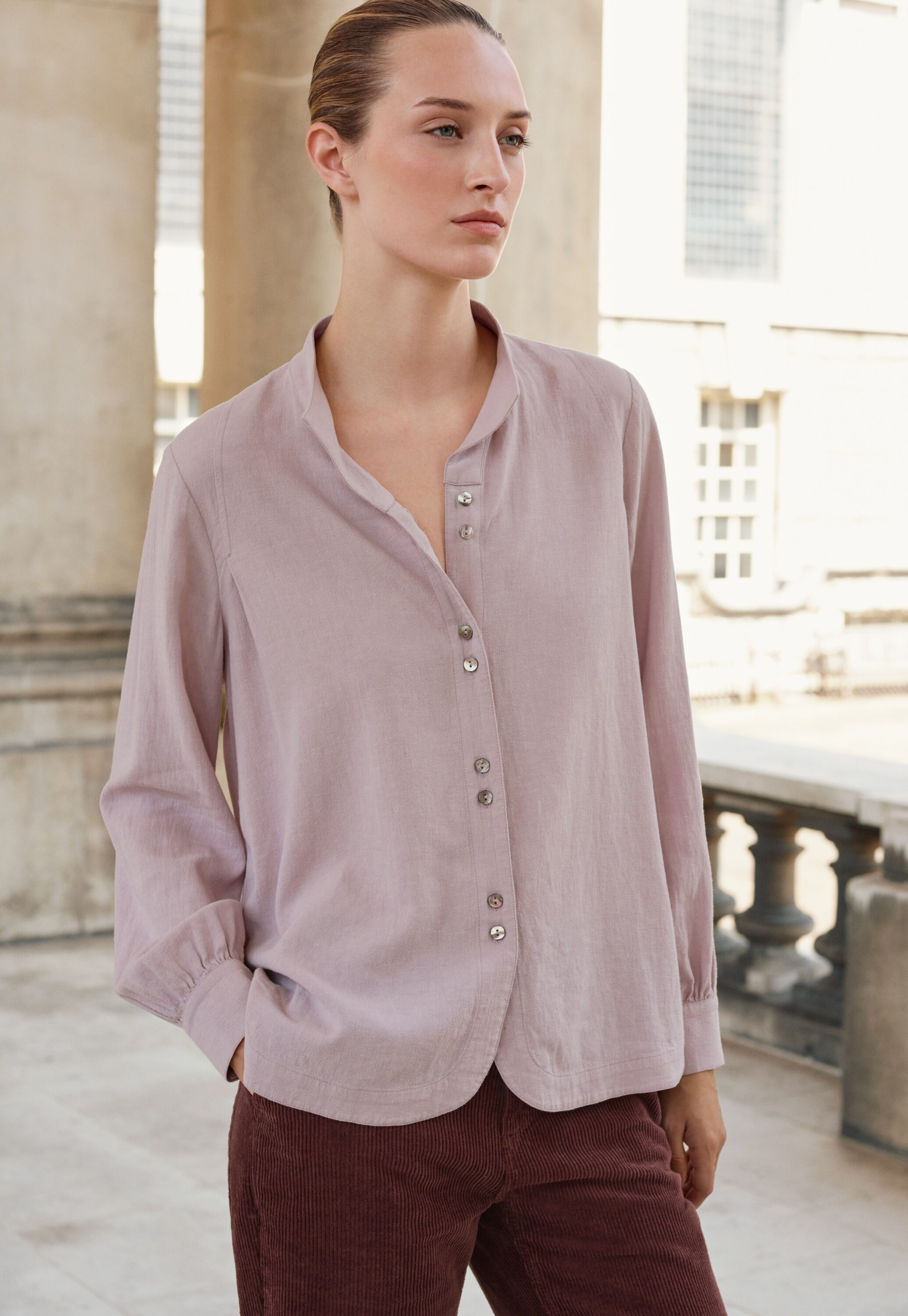 Bluse mit Trichterkragen, Orchidee/Rosa, large