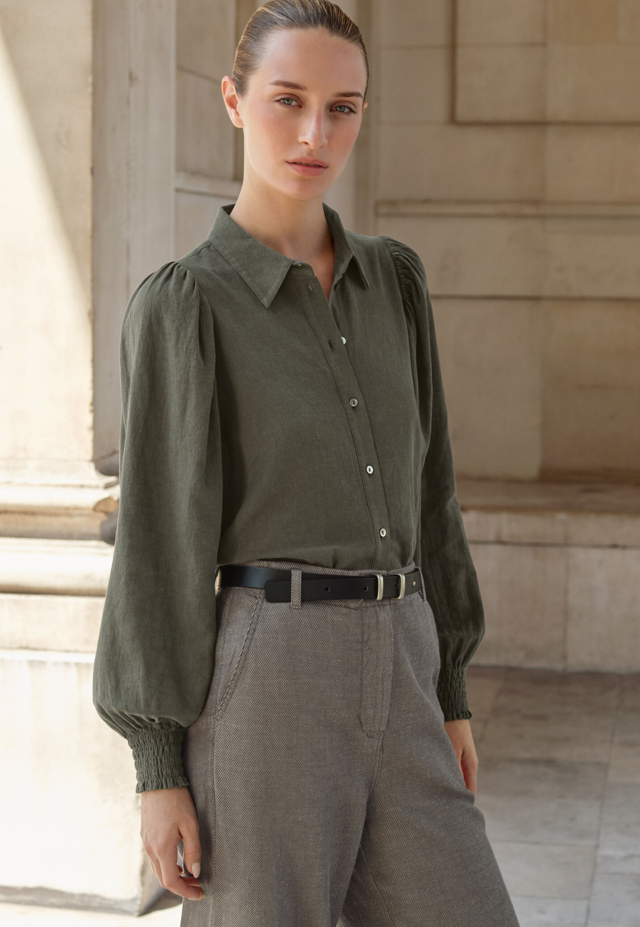 Bluse mit gerafften &Auml;rmeln, Dukles Khaki, large
