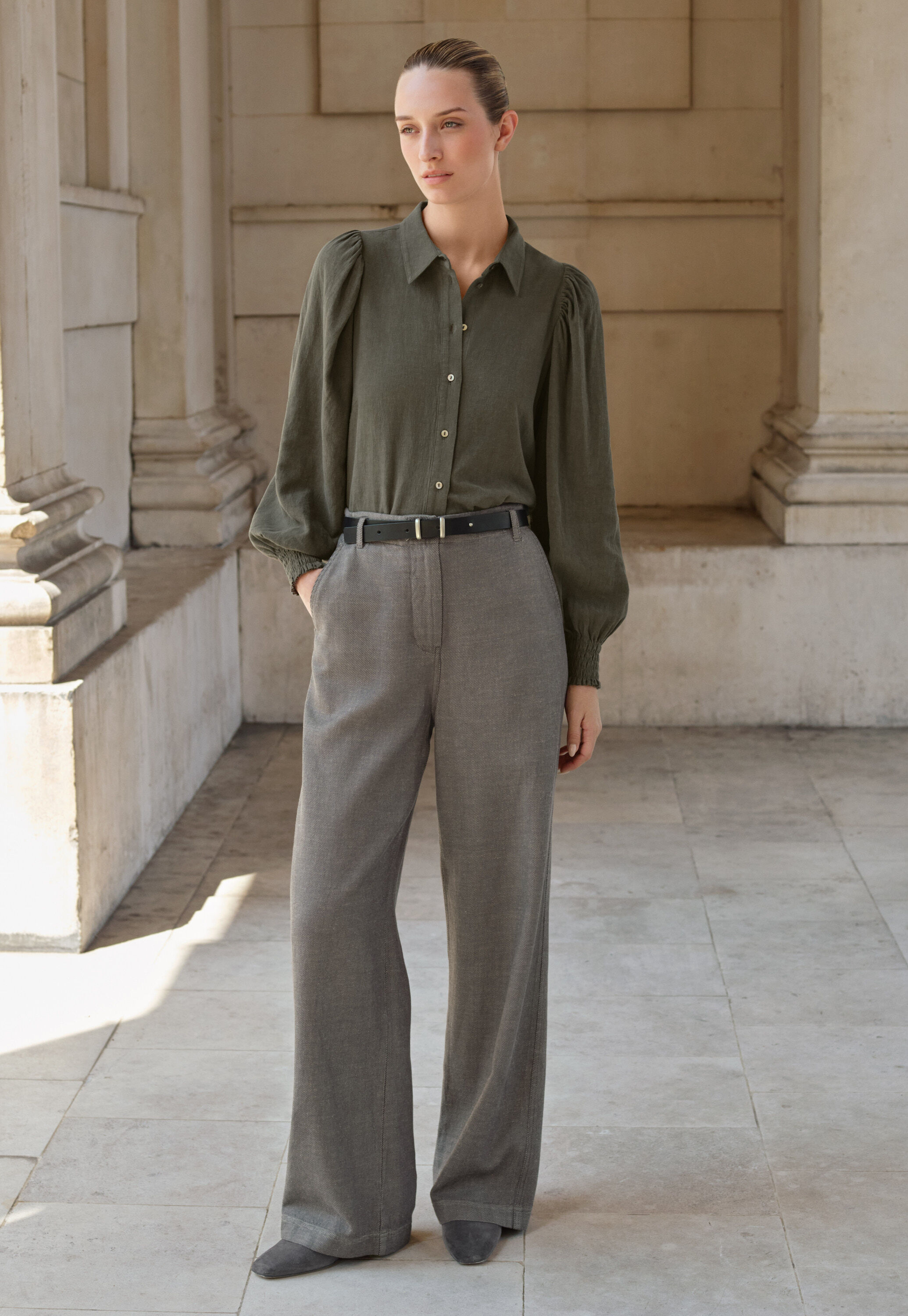 Bluse mit gerafften &Auml;rmeln, Dukles Khaki, large