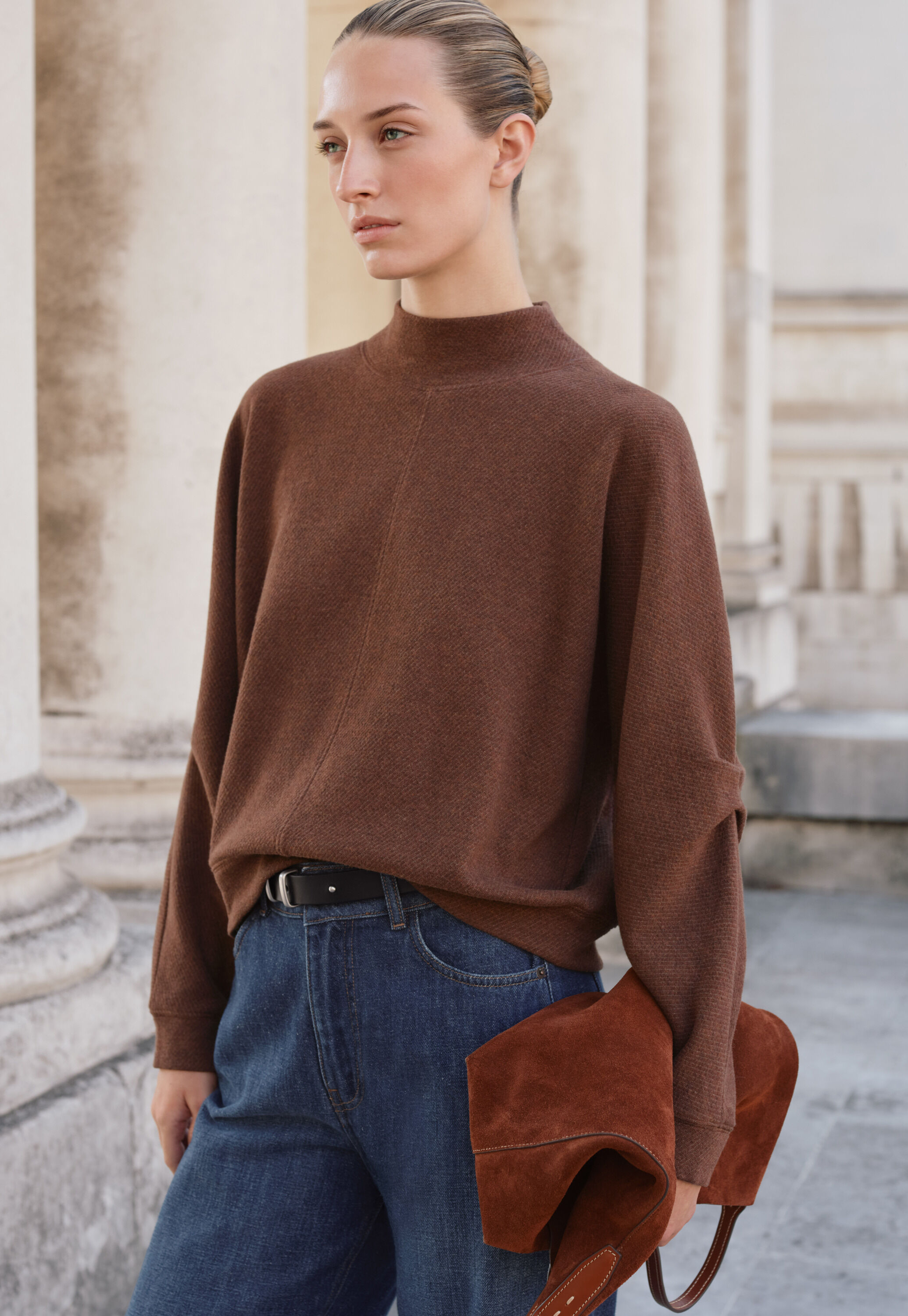 Sweatshirt mit Falten&auml;rmeln, Kastanie, large