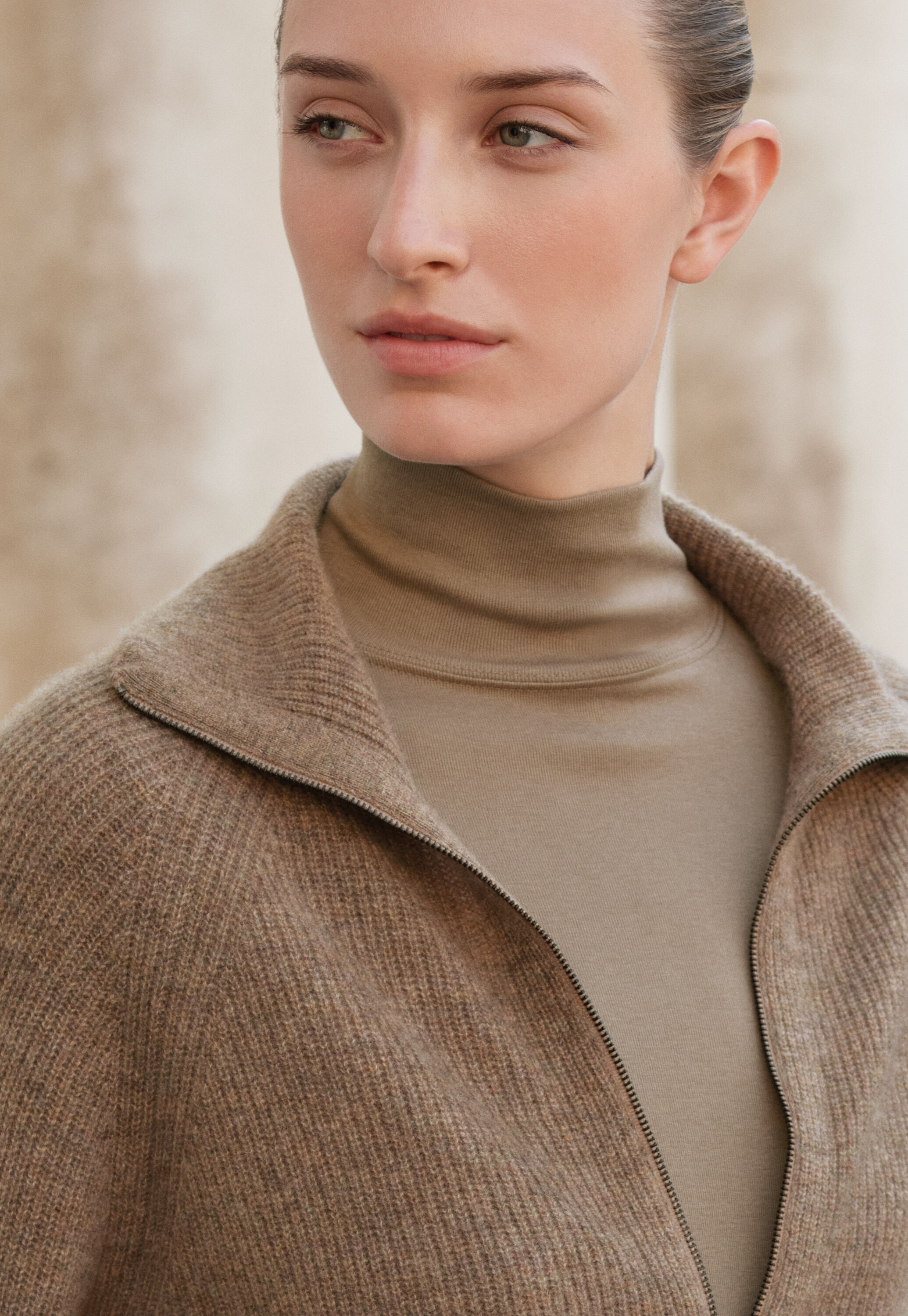 Cardigan mit Rei&szlig;verschluss, Latte, large