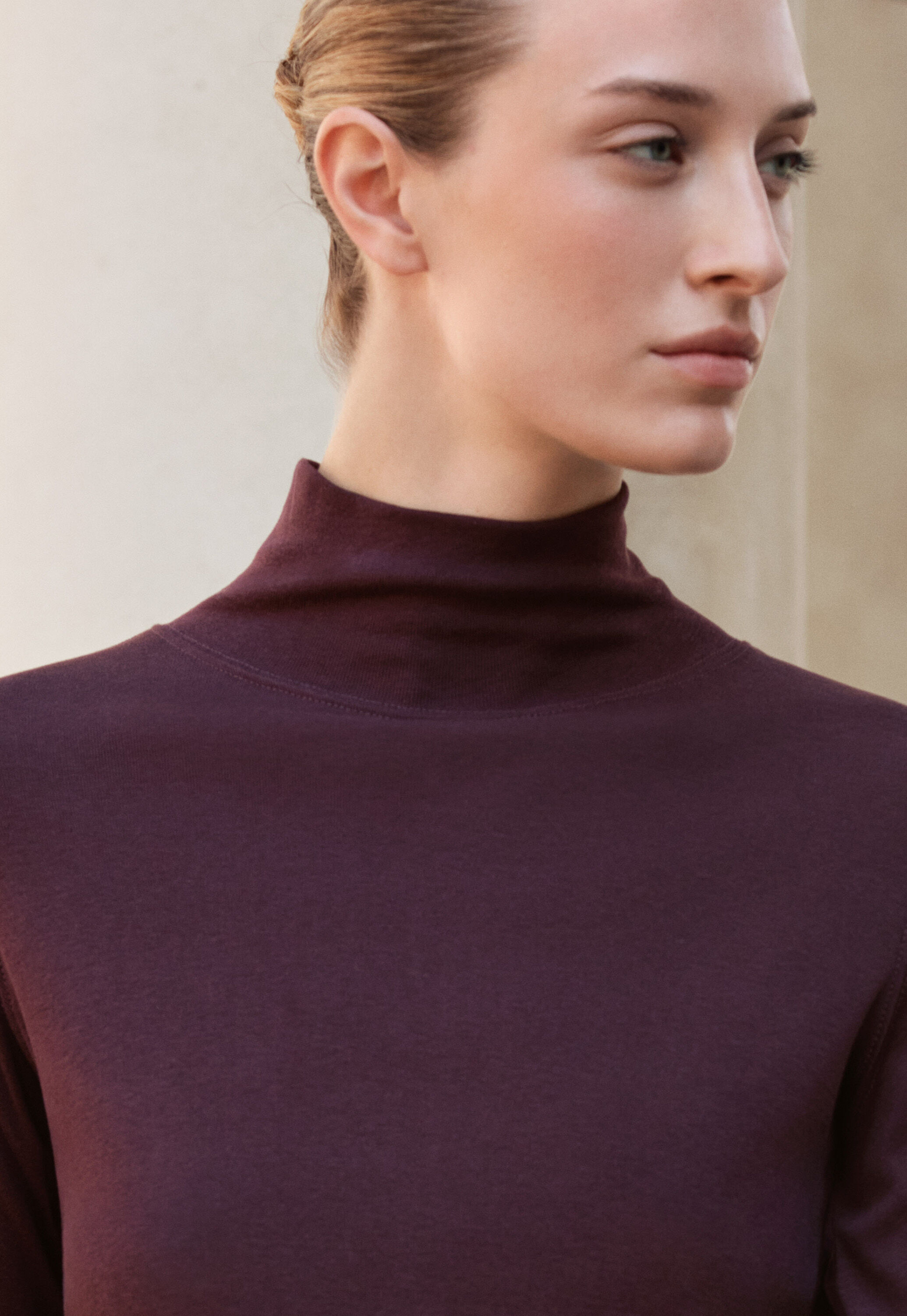 Jersey-Oberteil mit Stehkragen, Brombeere, large