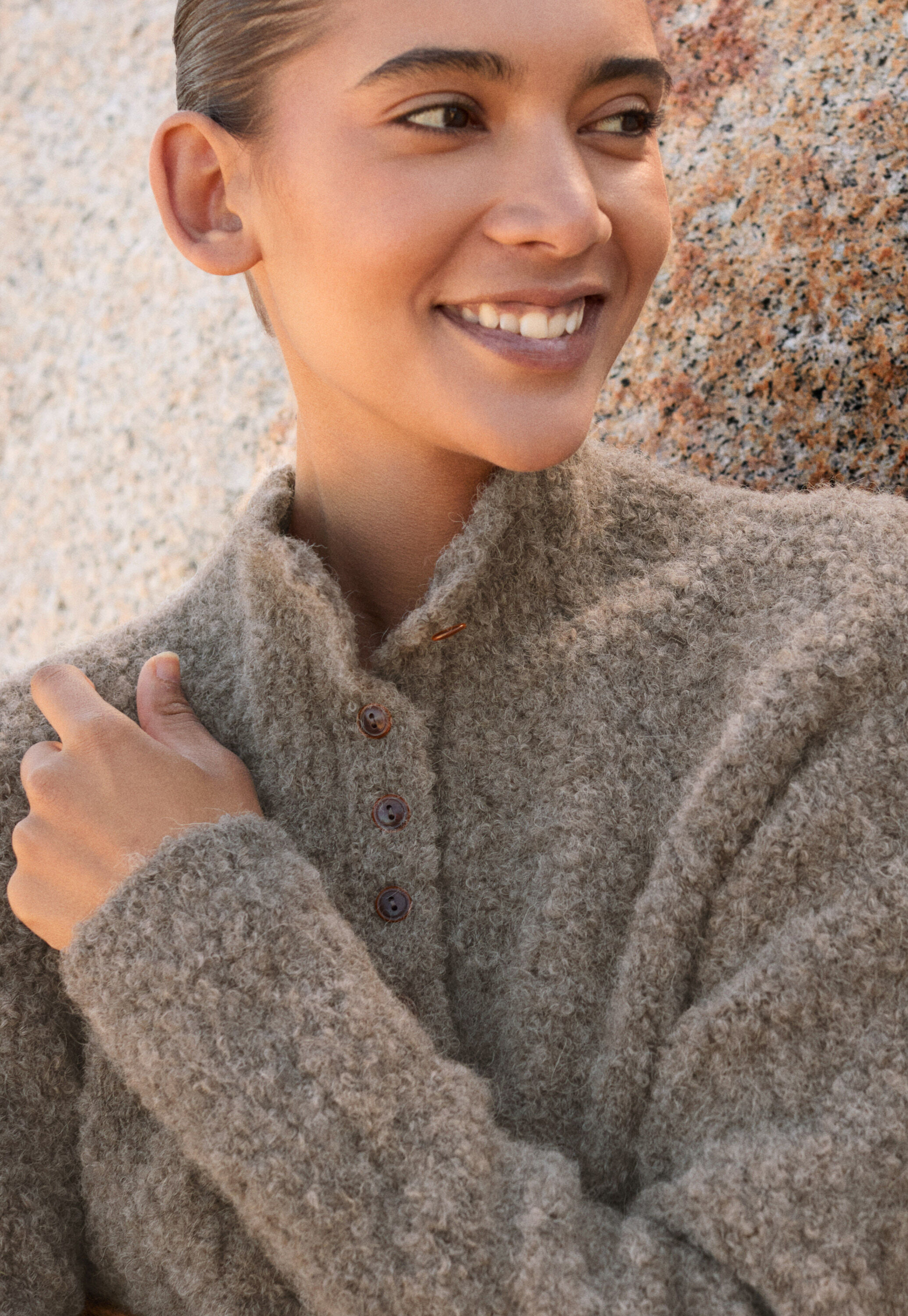Pullover mit gekn&ouml;pftem Kragen, Dunkles Taupe, large