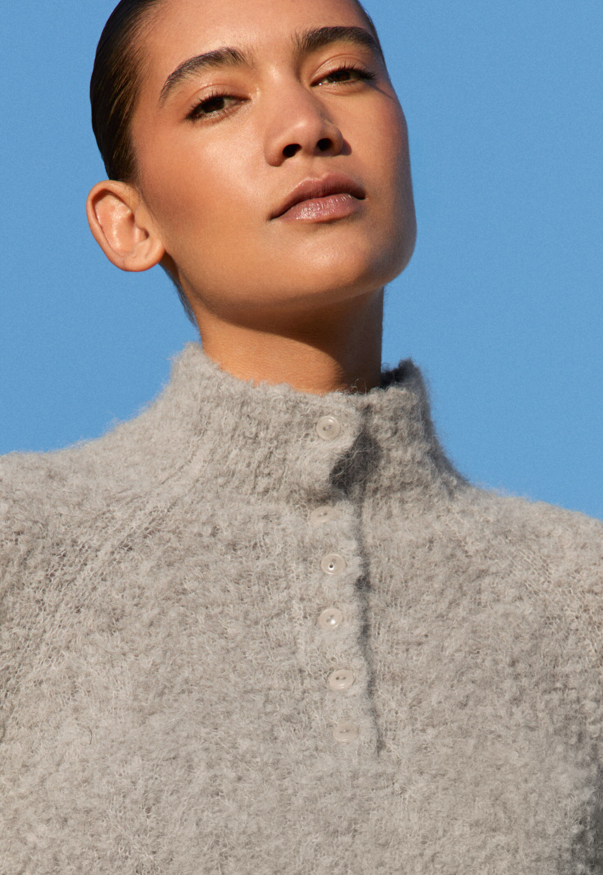Pullover mit gekn&ouml;pftem Kragen, Natur/Grau, large
