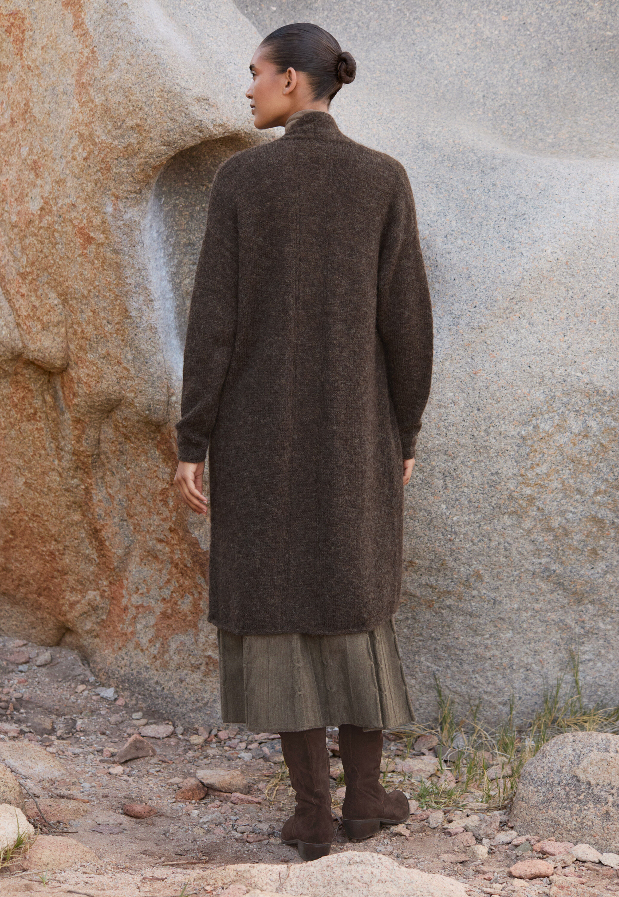 Verschlussloser Cardigan, Dunkelbraun, large