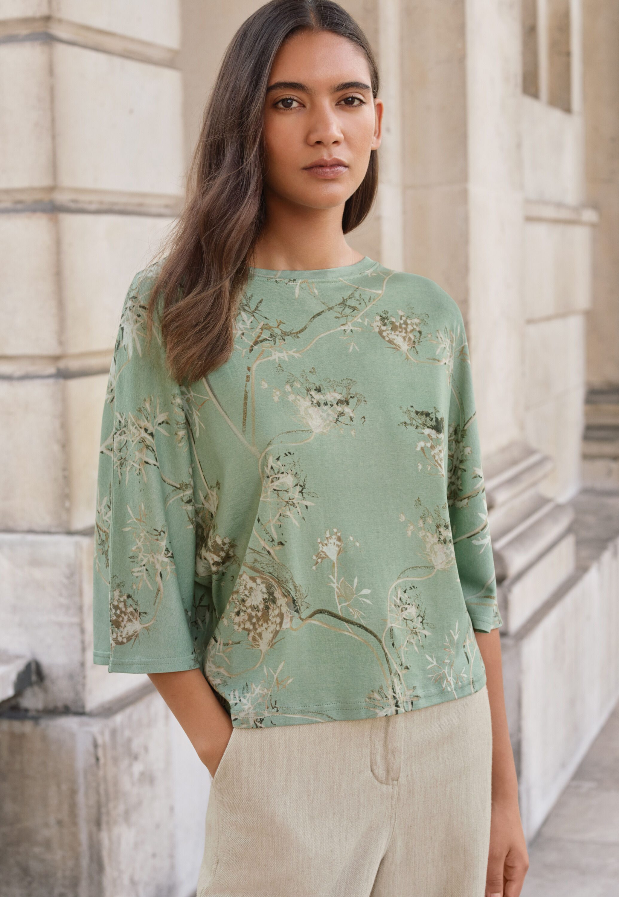 Bedrucktes Jersey-Oberteil, Zartes Aqua, large
