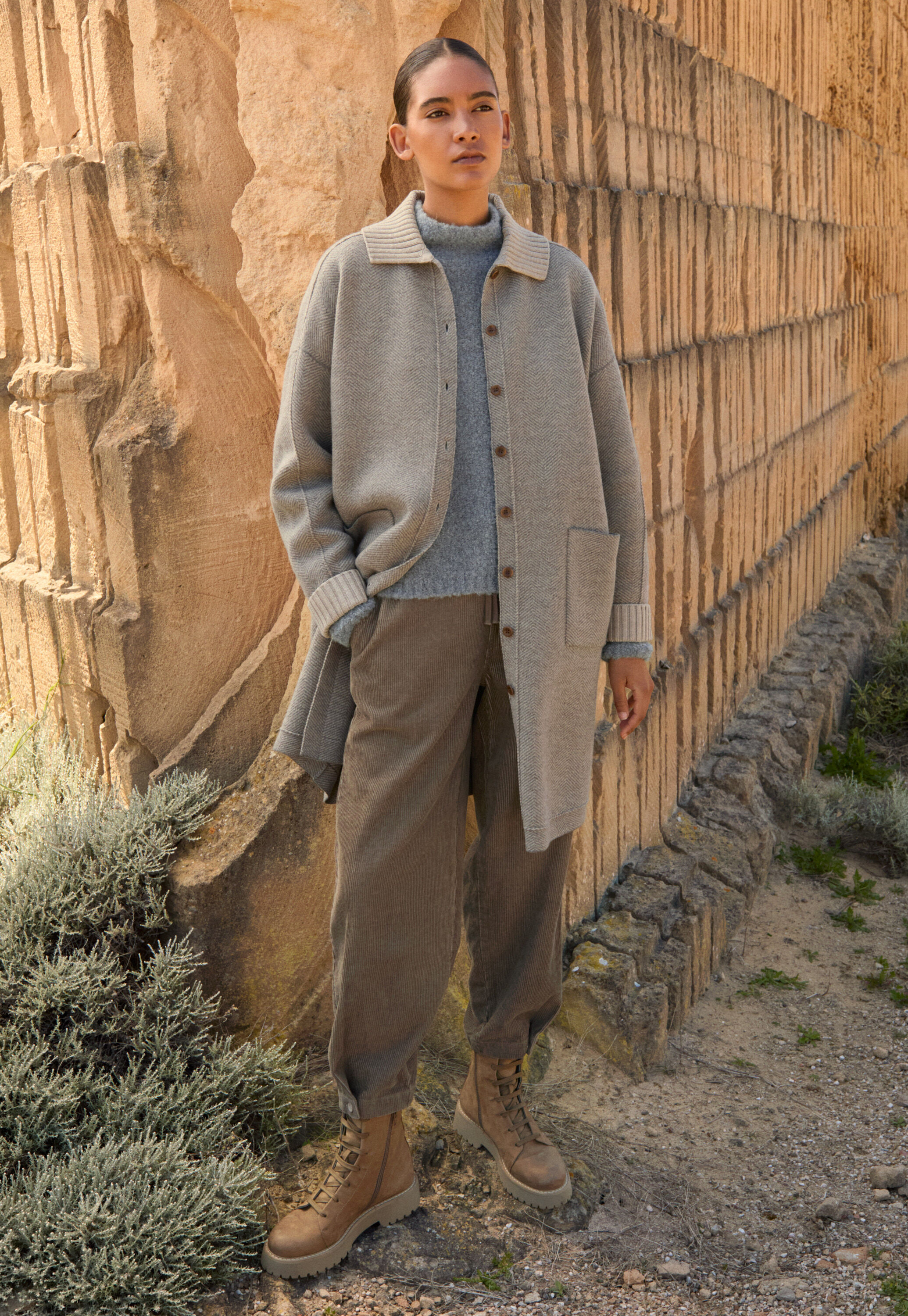 Wollwalk-Coatigan, Taupe/Rehbraun, large