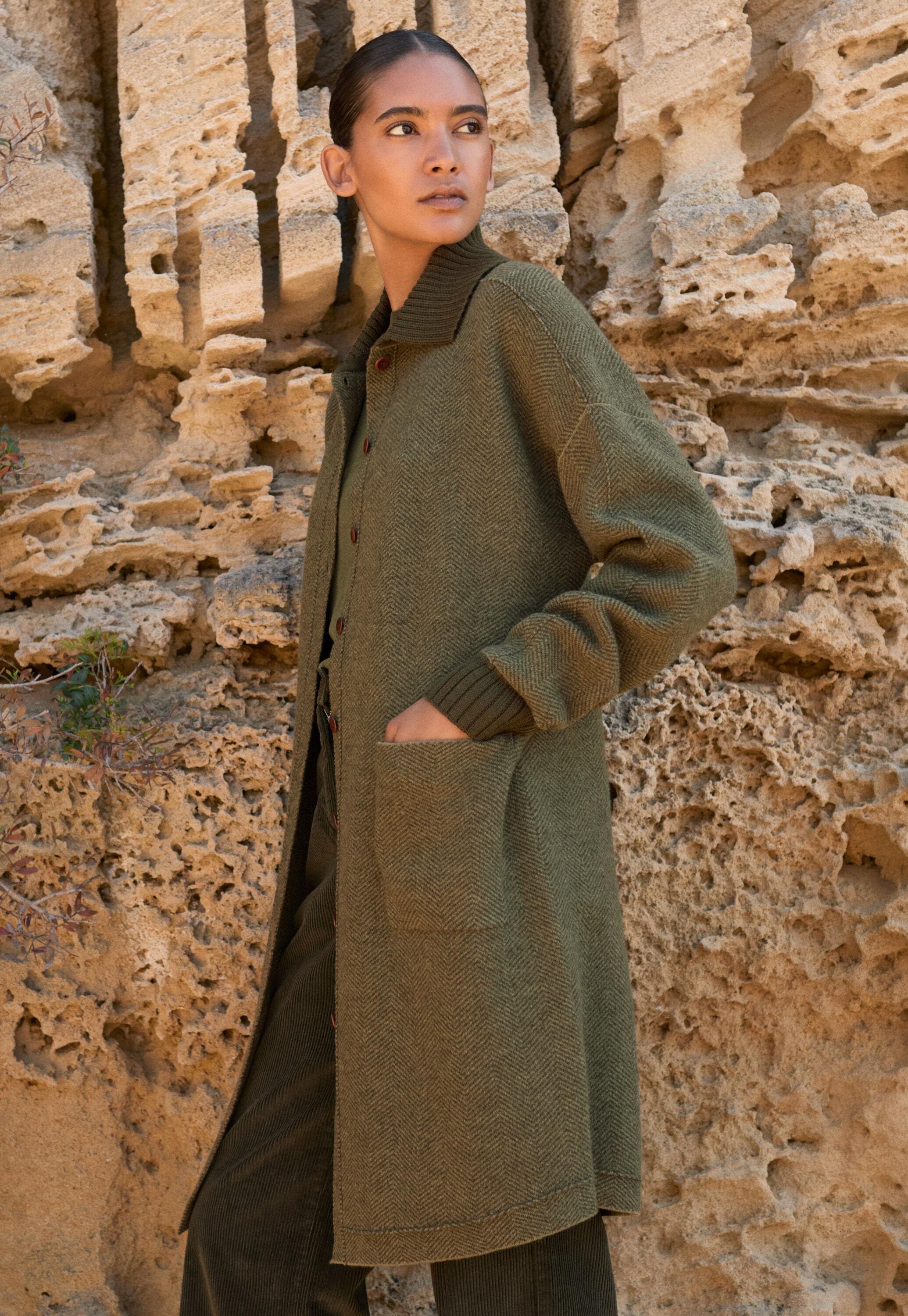 Wollwalk-Coatigan, Khaki, large