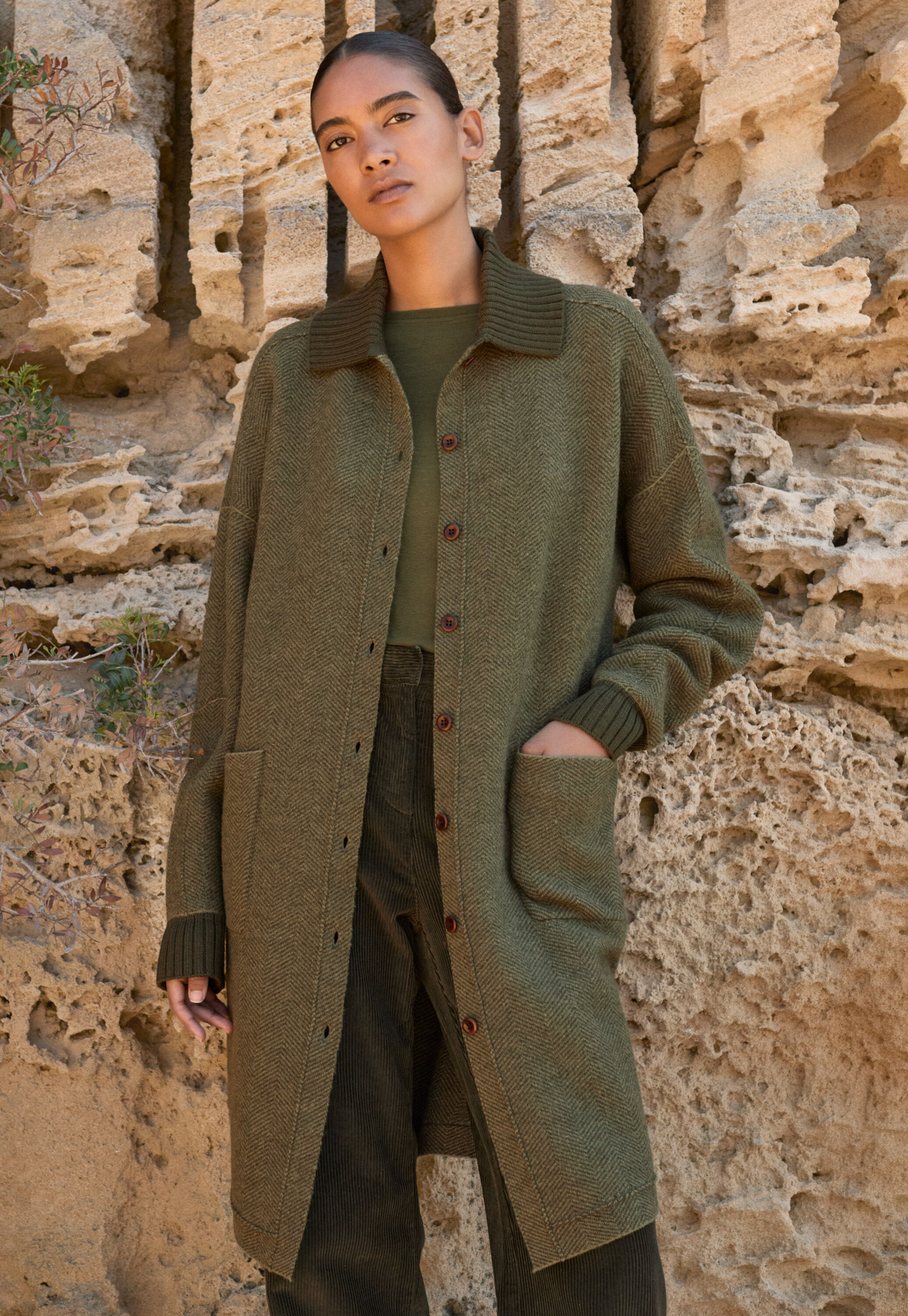 Wollwalk-Coatigan, Khaki, large