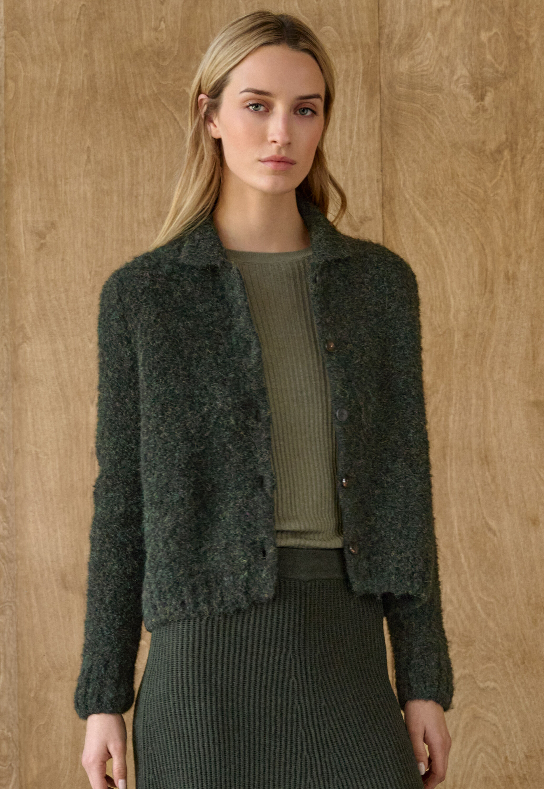 Cardigan mit Kragen, Dunkles Waldgr&uuml;n, large