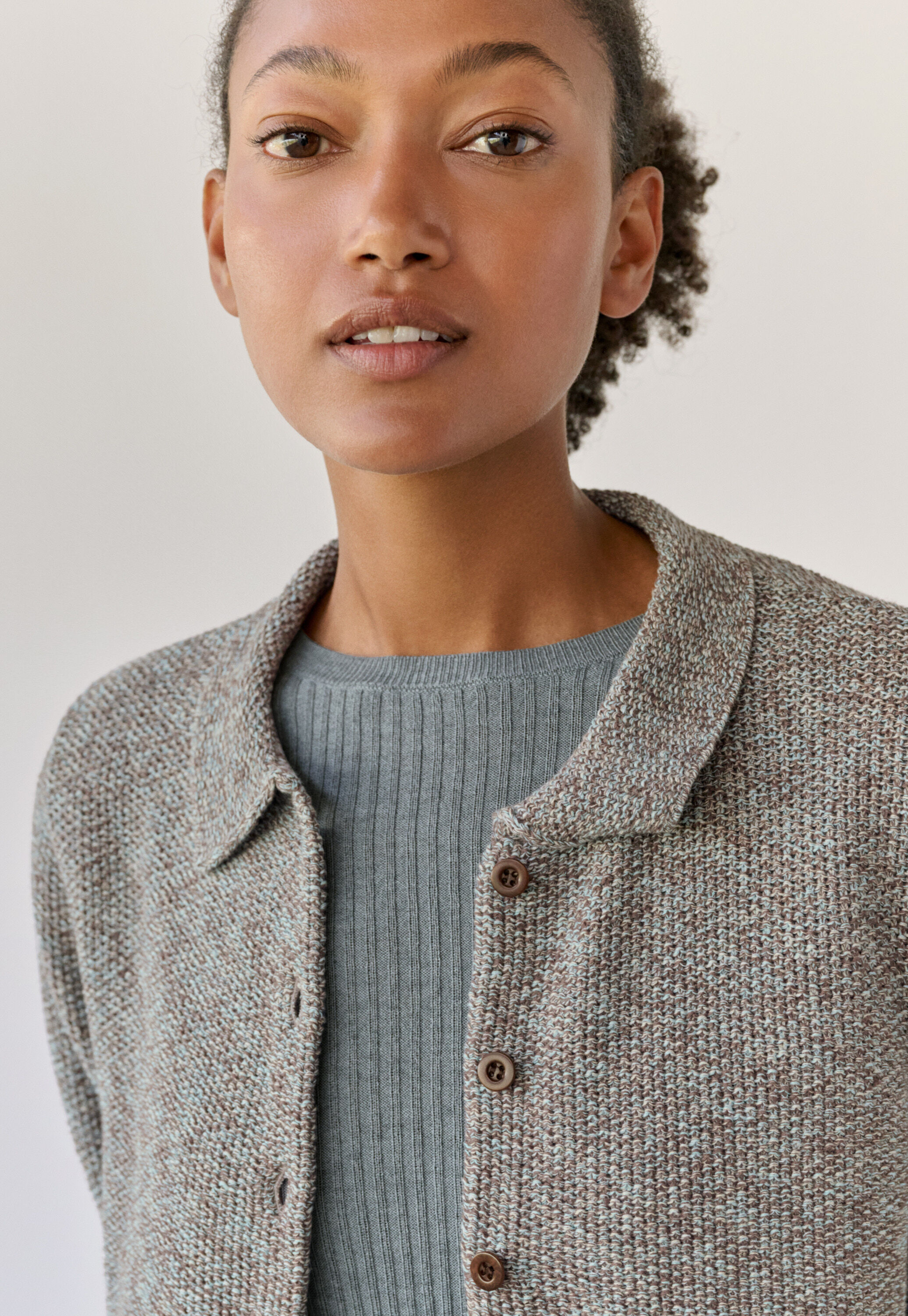 Cardigan im Perlmuster, Taupe/Mint, large