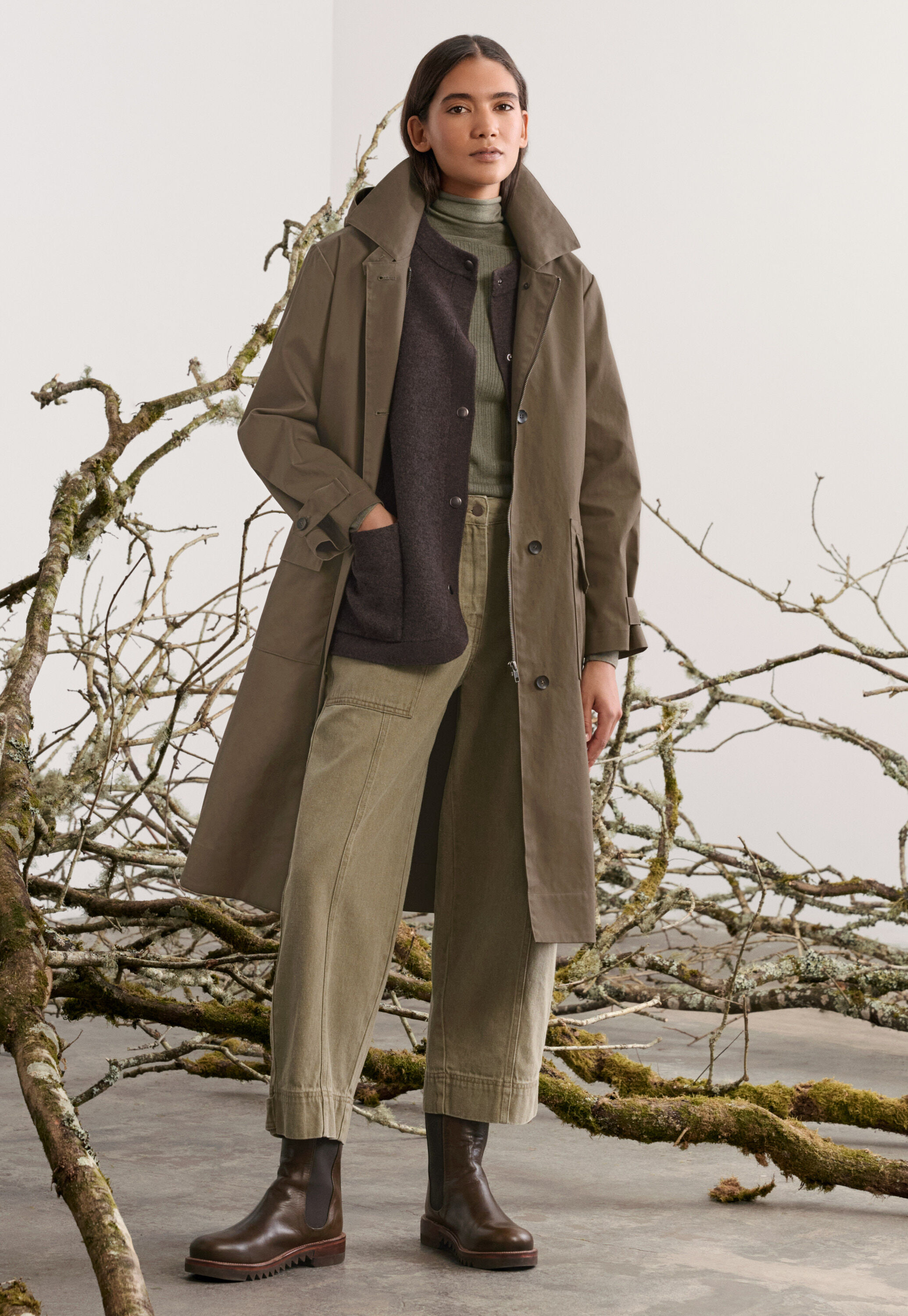 Trenchcoat mit Kapuze, Khakigrau, large