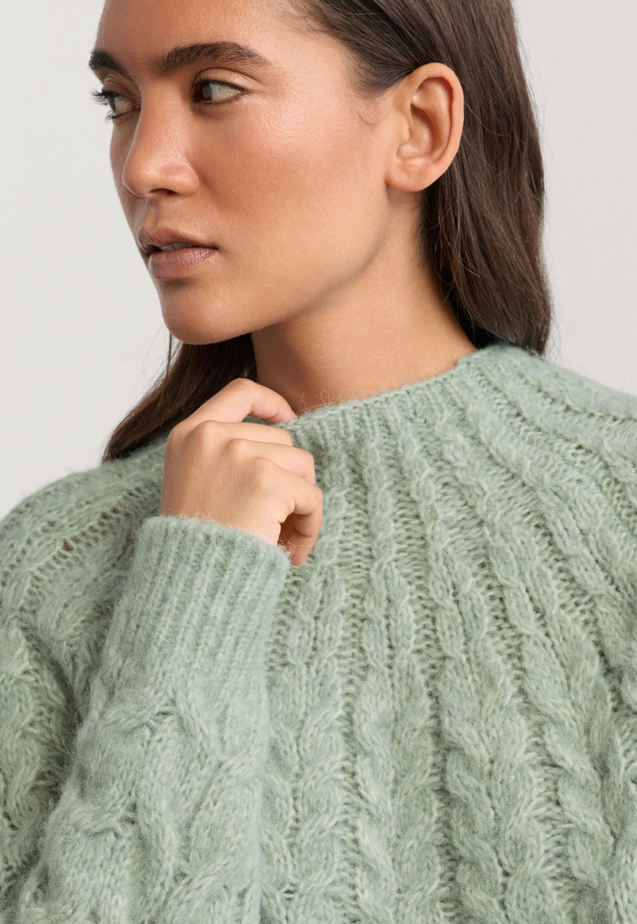 Zopfmusterpullover, Blasser Thymian, large