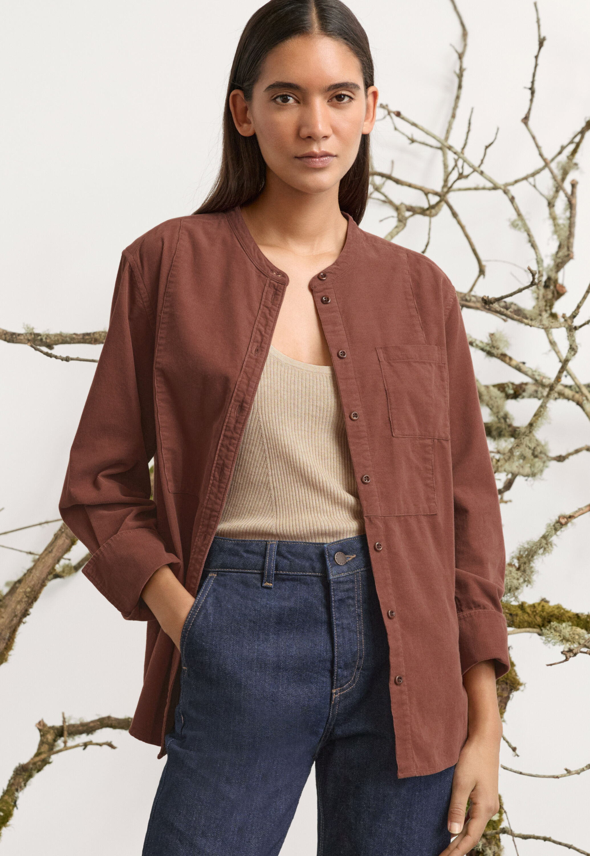 Feincord-Hemd mit Latzeinsatz, Dunkles Rouge, large