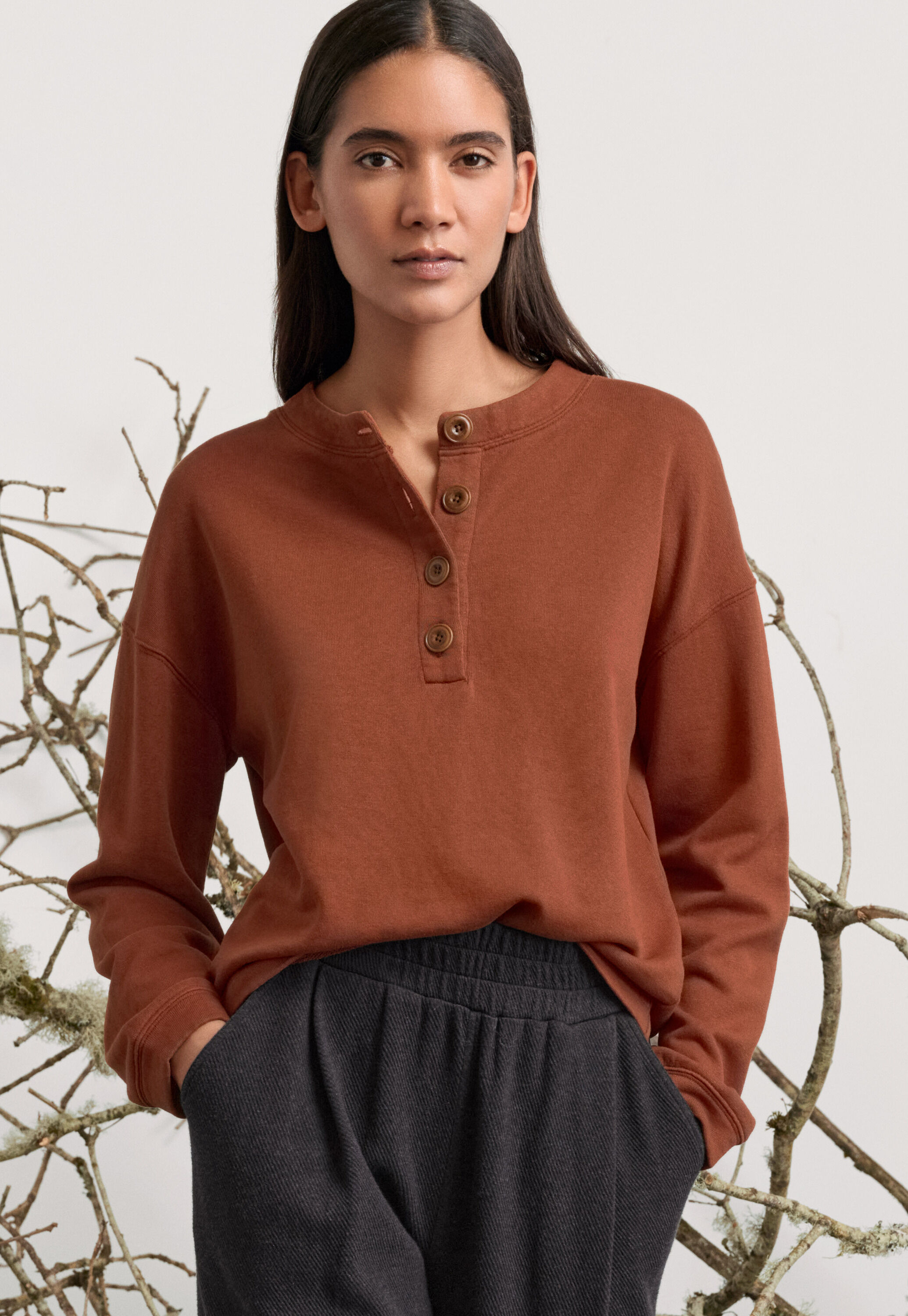Jersey-Oberteil mit Knopfleiste, Chili-Rost, large